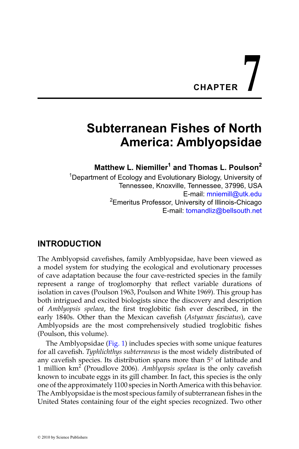 Biology of Subterranean Fishes