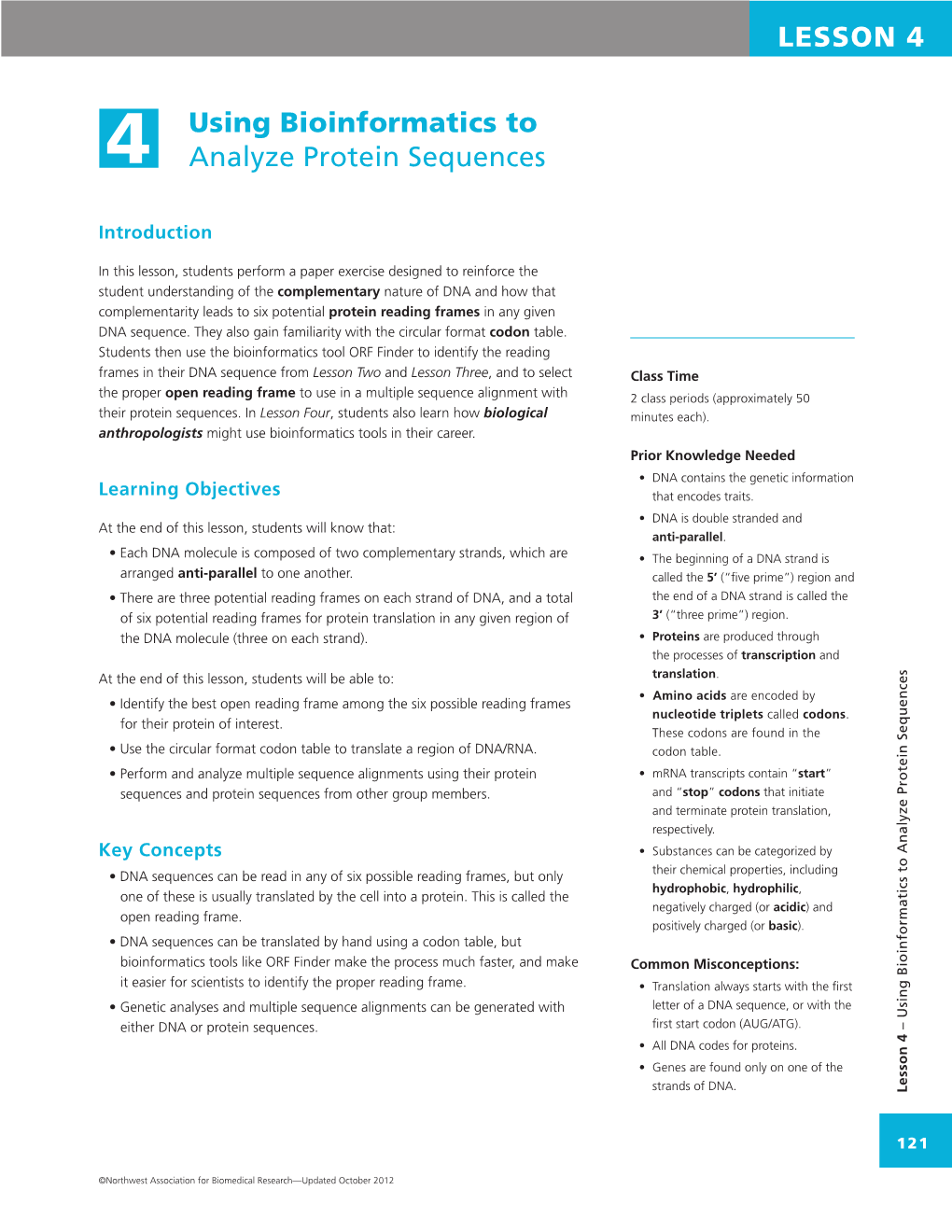 LESSON 4 Using Bioinformatics to Analyze Protein Sequences