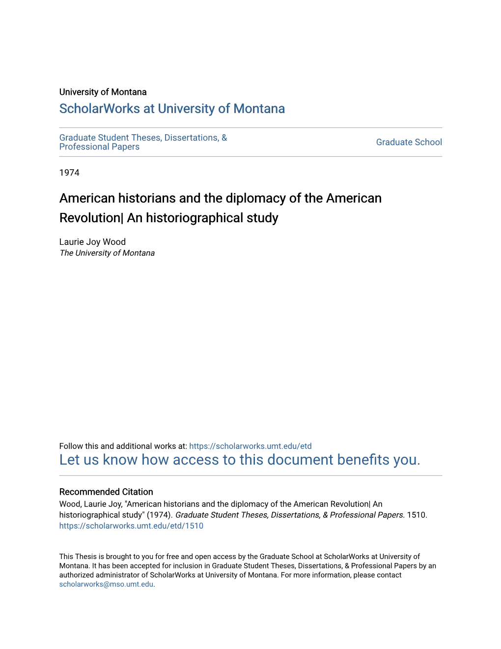 American Historians and the Diplomacy of the American Revolution| an Historiographical Study