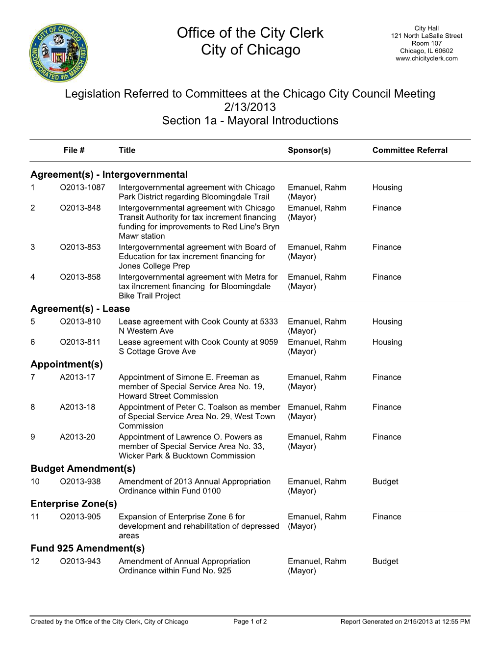 Referred Matters Report