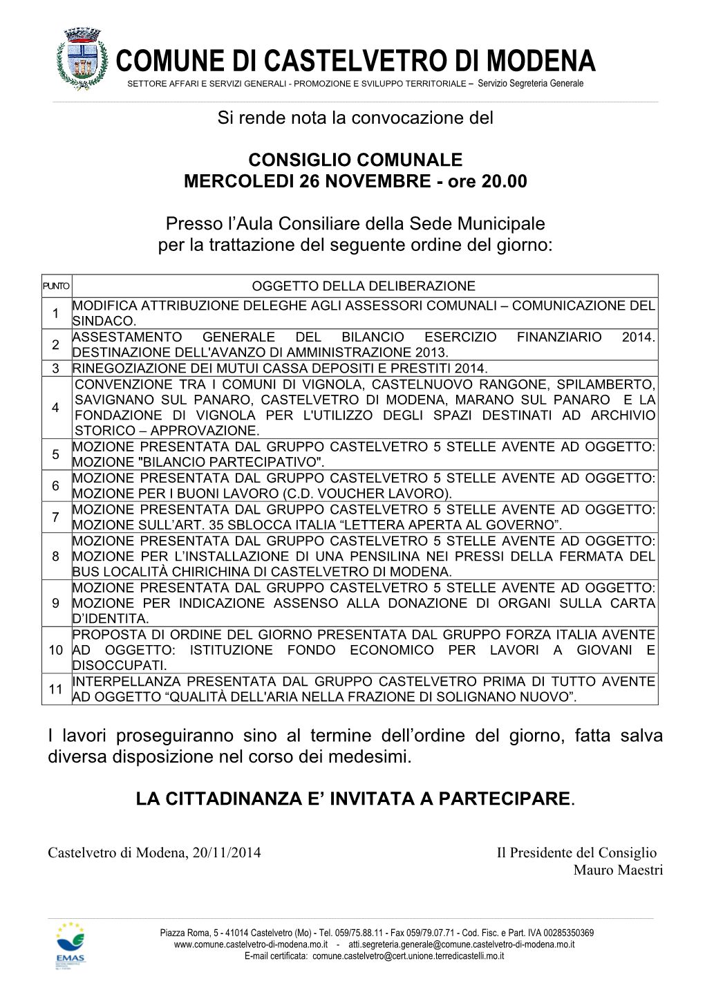 26 NOVEMBRE - Ore 20.00