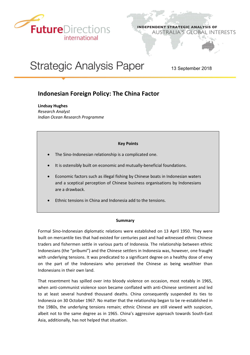 Indonesian Foreign Policy: the China Factor