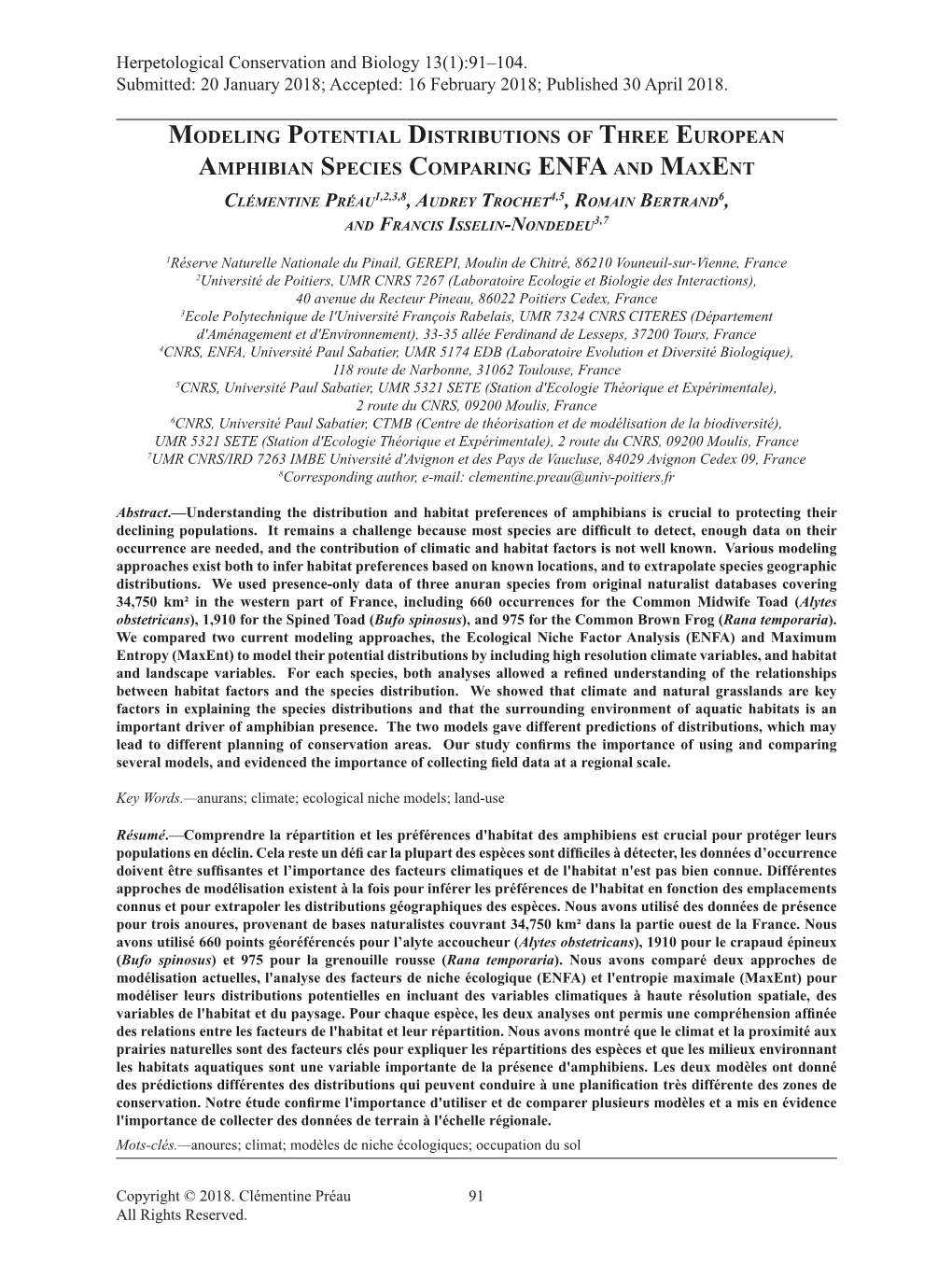 Modeling Potential Distributions of Three European Amphibian Species