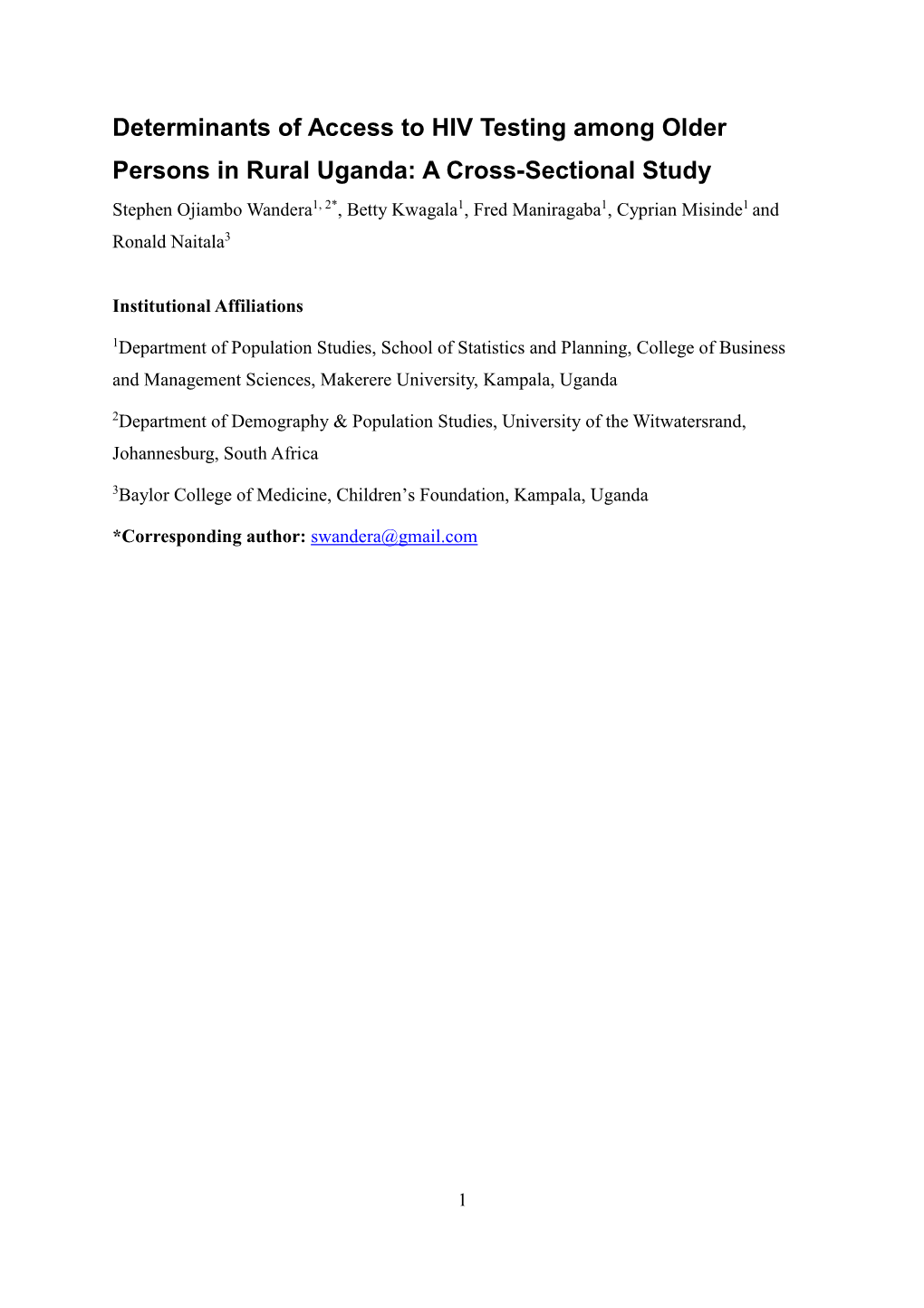 Determinants of Access to HIV Testing Among Older Persons in Rural