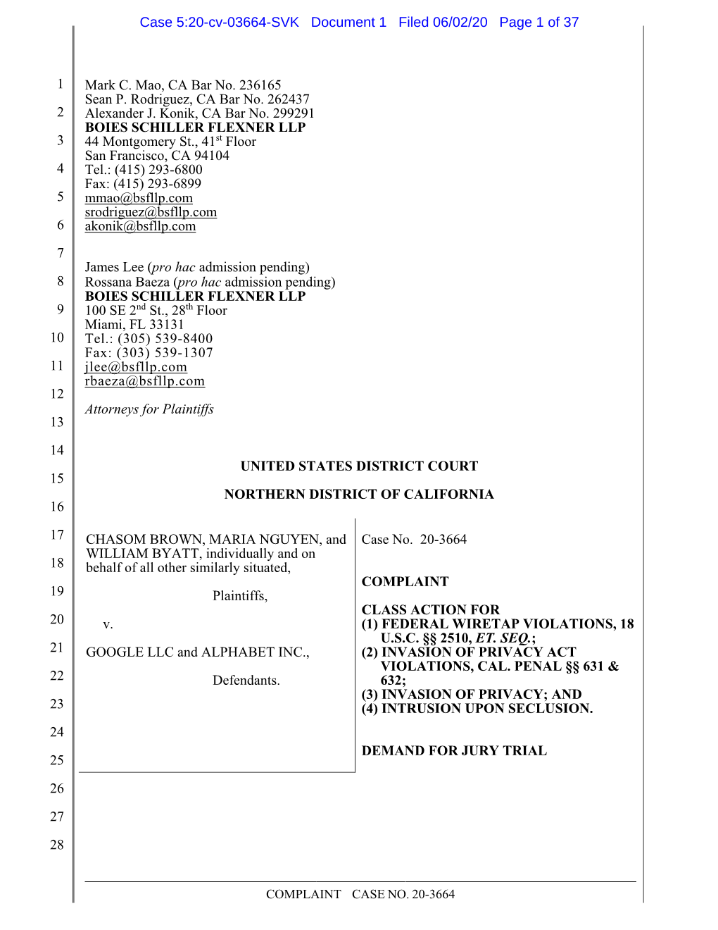 Brown Et Al V Google LLC Et Al, U.S. District Court