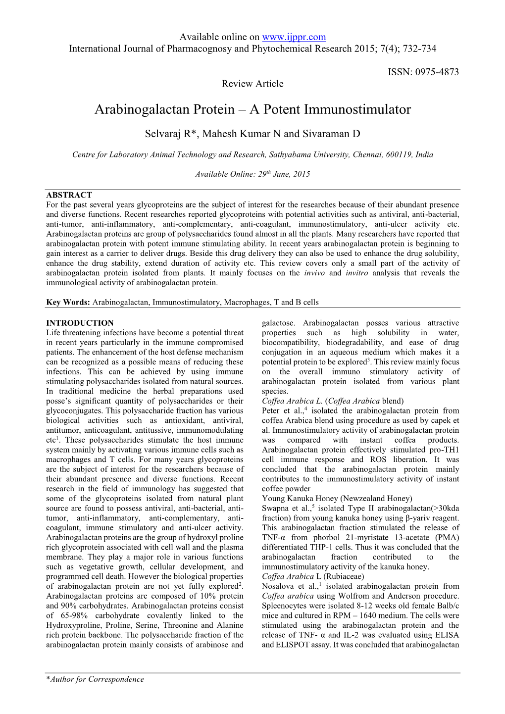 Arabinogalactan Protein – a Potent Immunostimulator