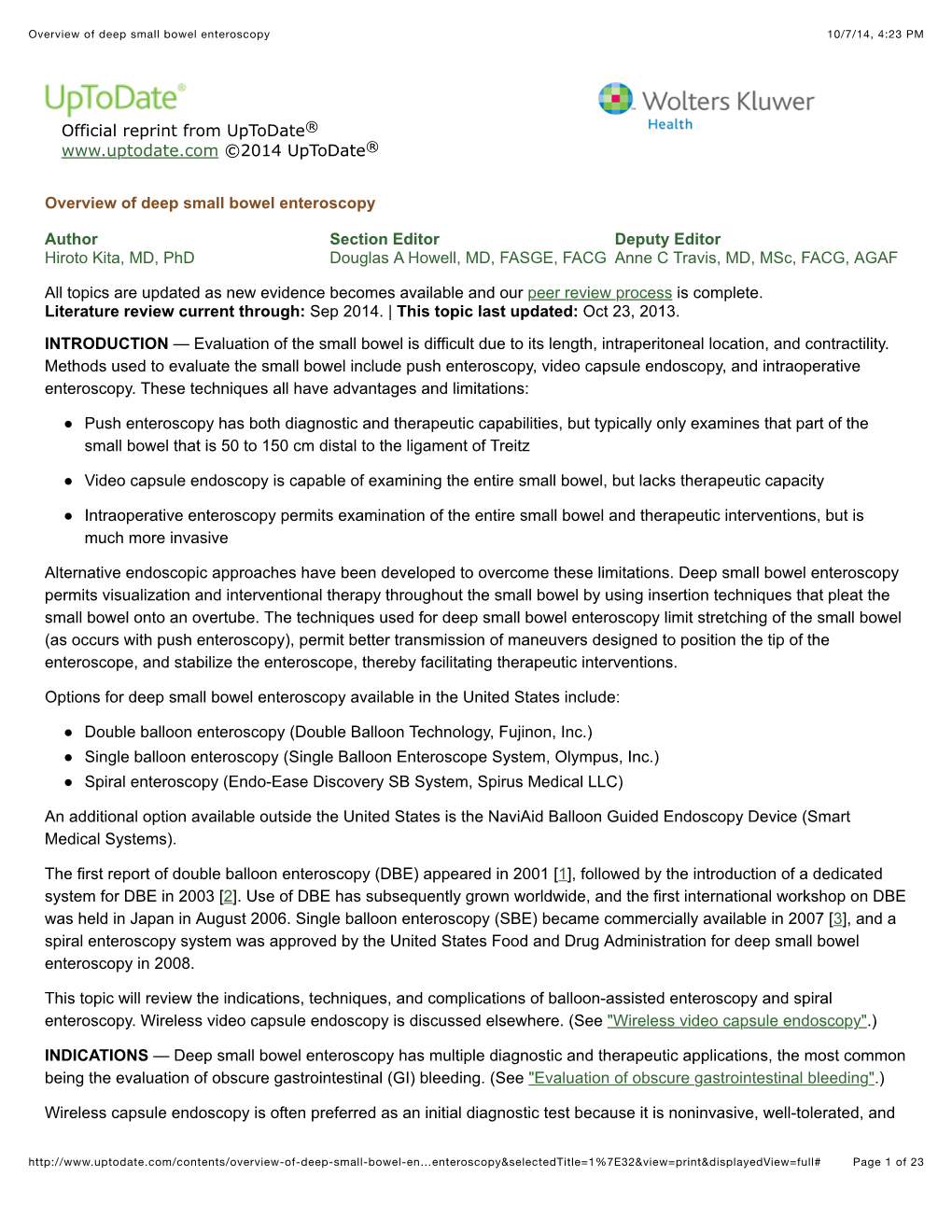 Overview of Deep Small Bowel Enteroscopy 10/7/14, 4:23 PM