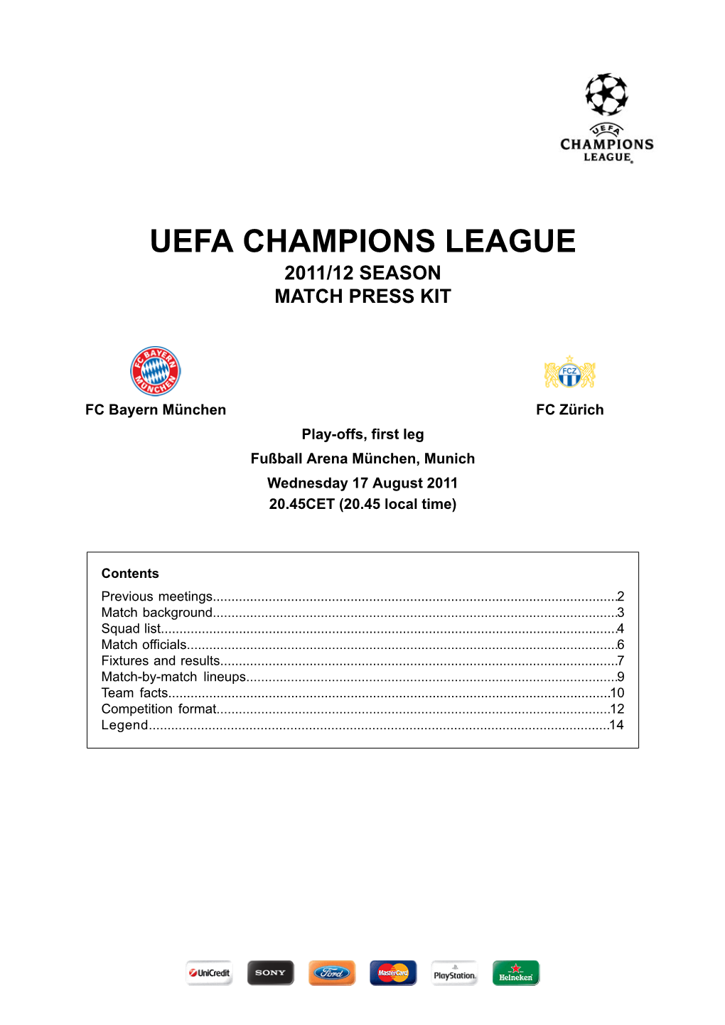 Uefa Champions League 2011/12 Season Match Press Kit