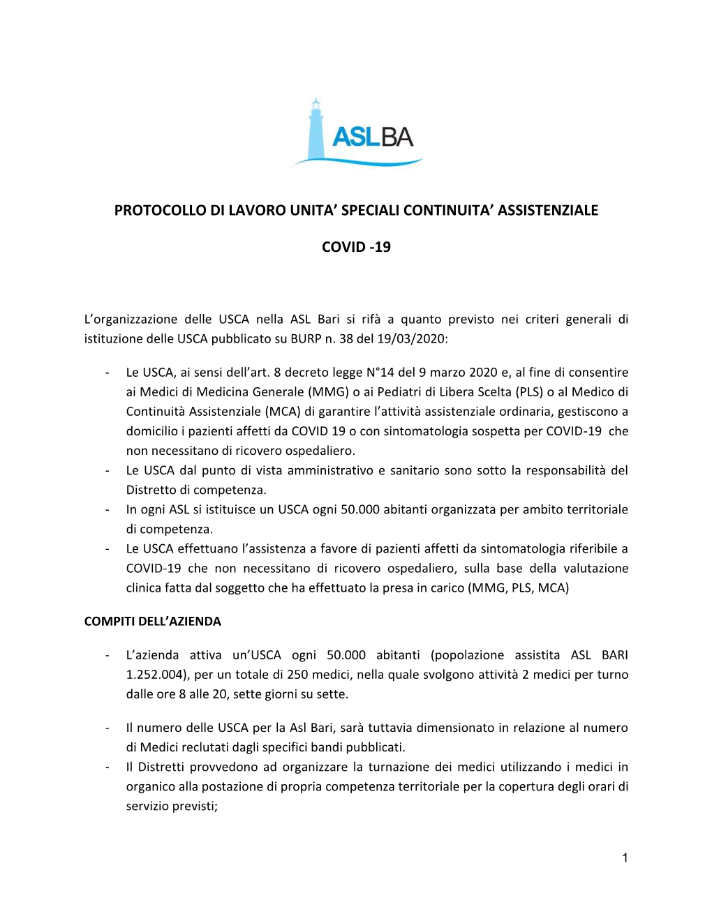 Protocollo Di Lavoro Unita' Speciali Continuita' Assistenziale Covid