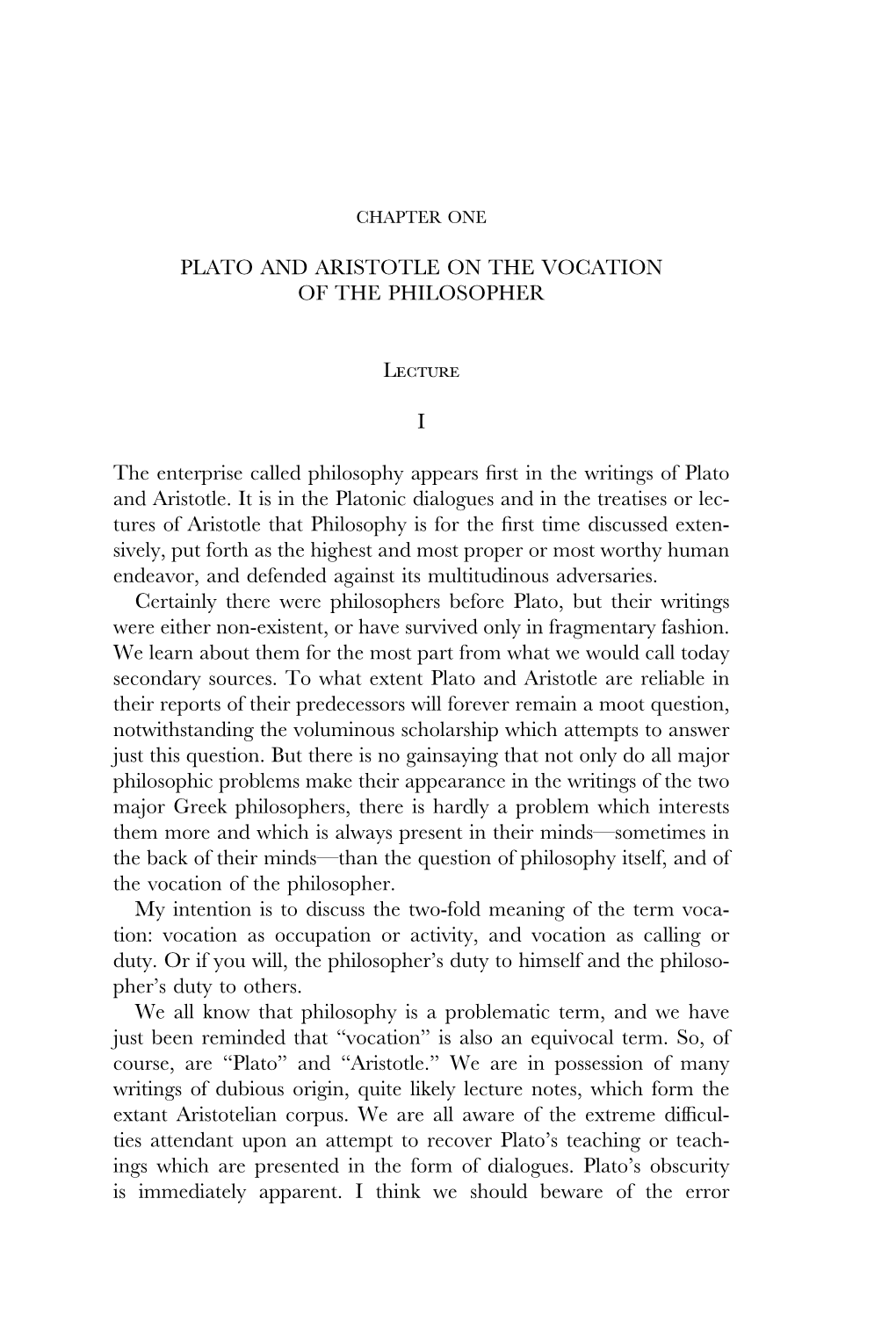 Plato and Aristotle on the Vocation of the Philosopher