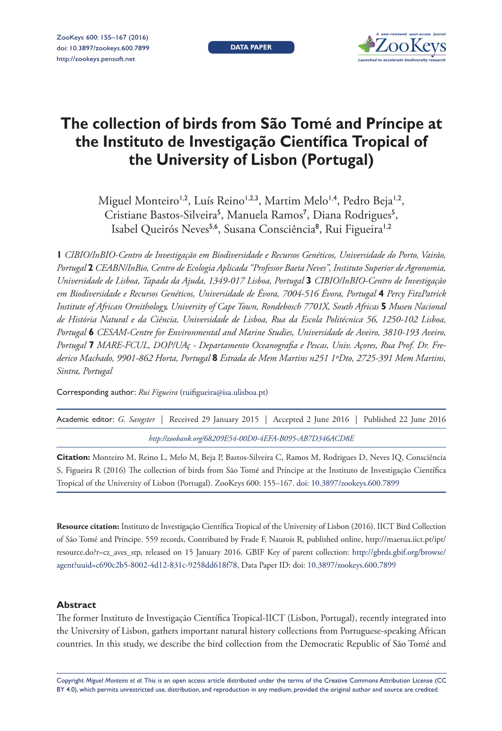 The Collection of Birds from São Tomé and Príncipe at the Instituto De Investigação Científica Tropical of the University of Lisbon (Portugal)