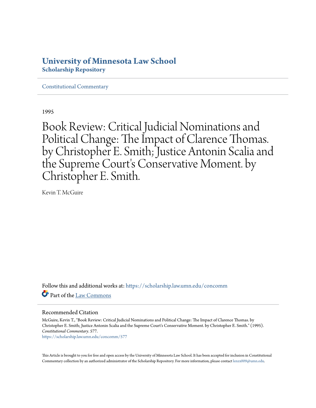 Critical Judicial Nominations and Political Change: the Mpi Act of Clarence Thomas