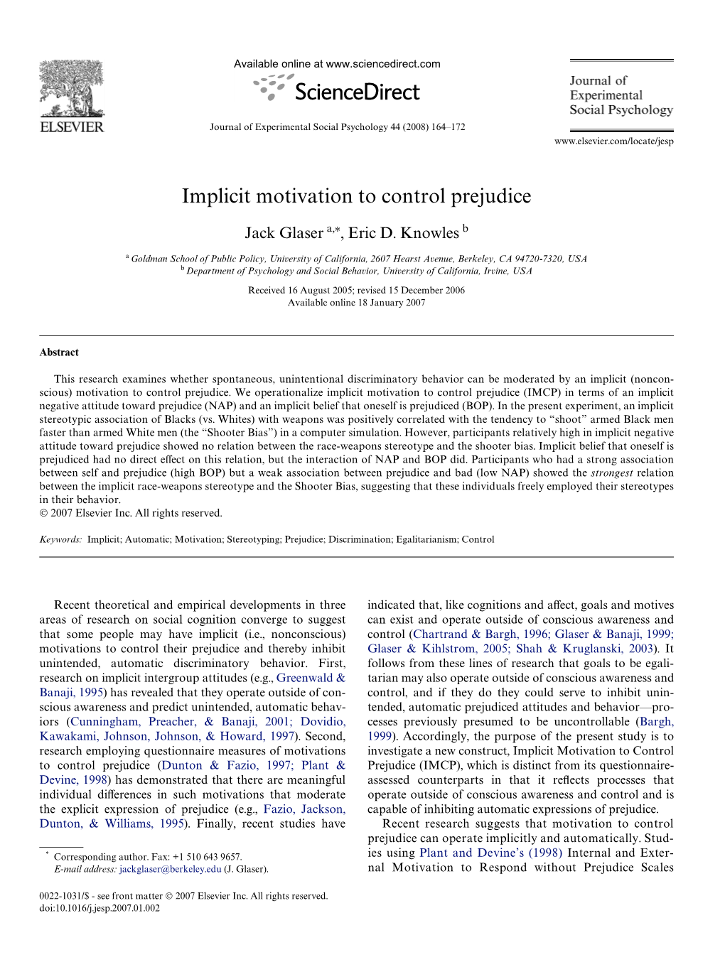 Implicit Motivation to Control Prejudice