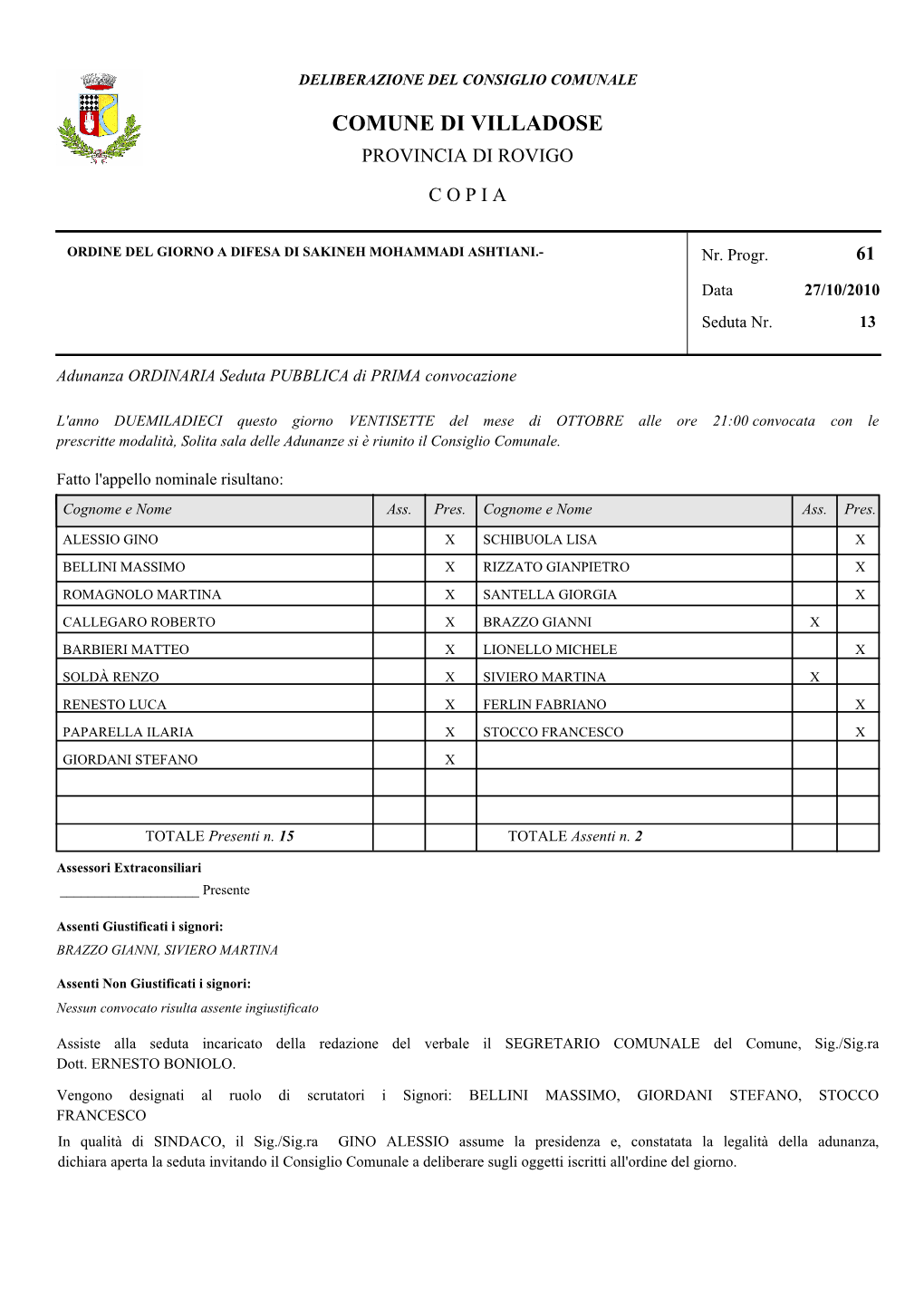 Comune Di Villadose Provincia Di Rovigo