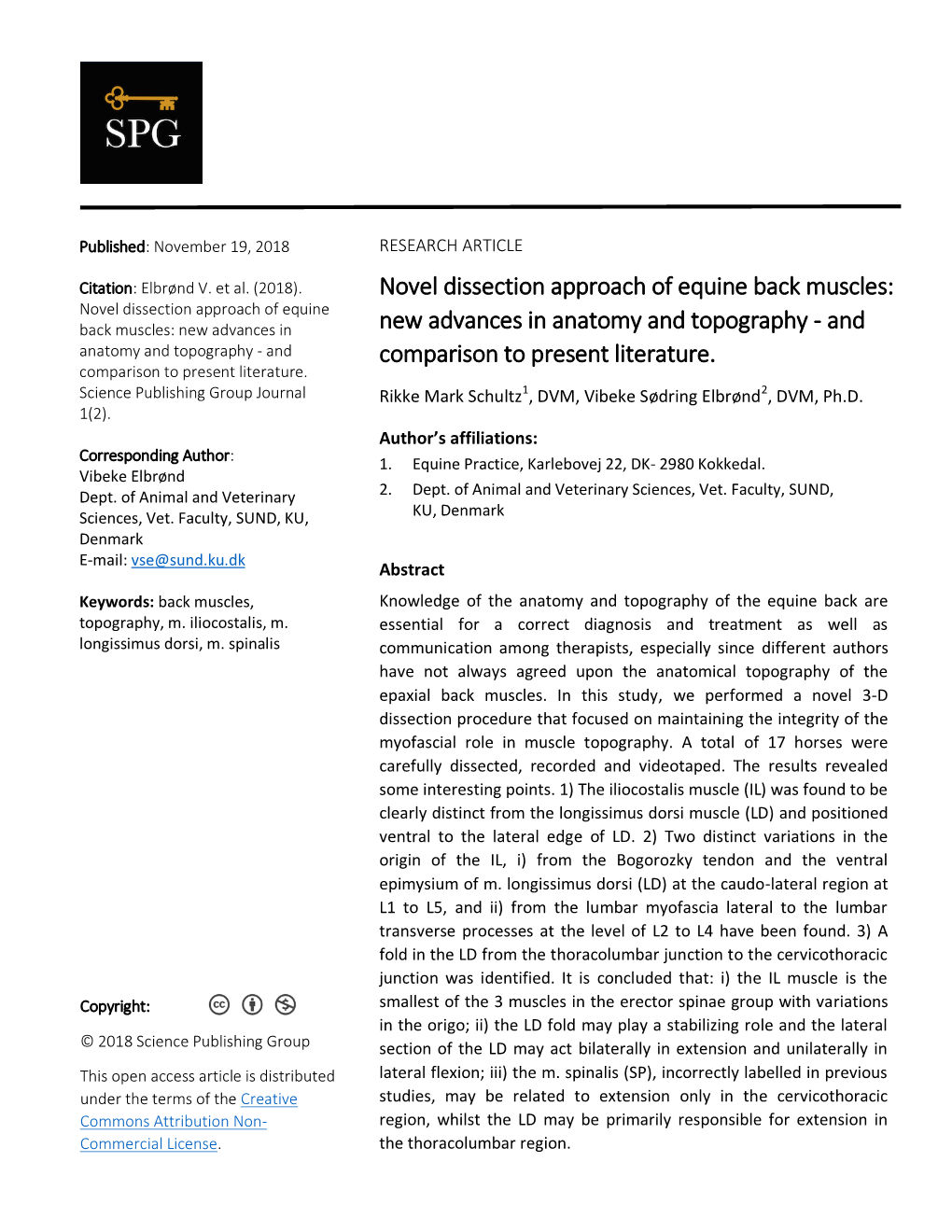 Novel Dissection Approach of Equine Back Muscles