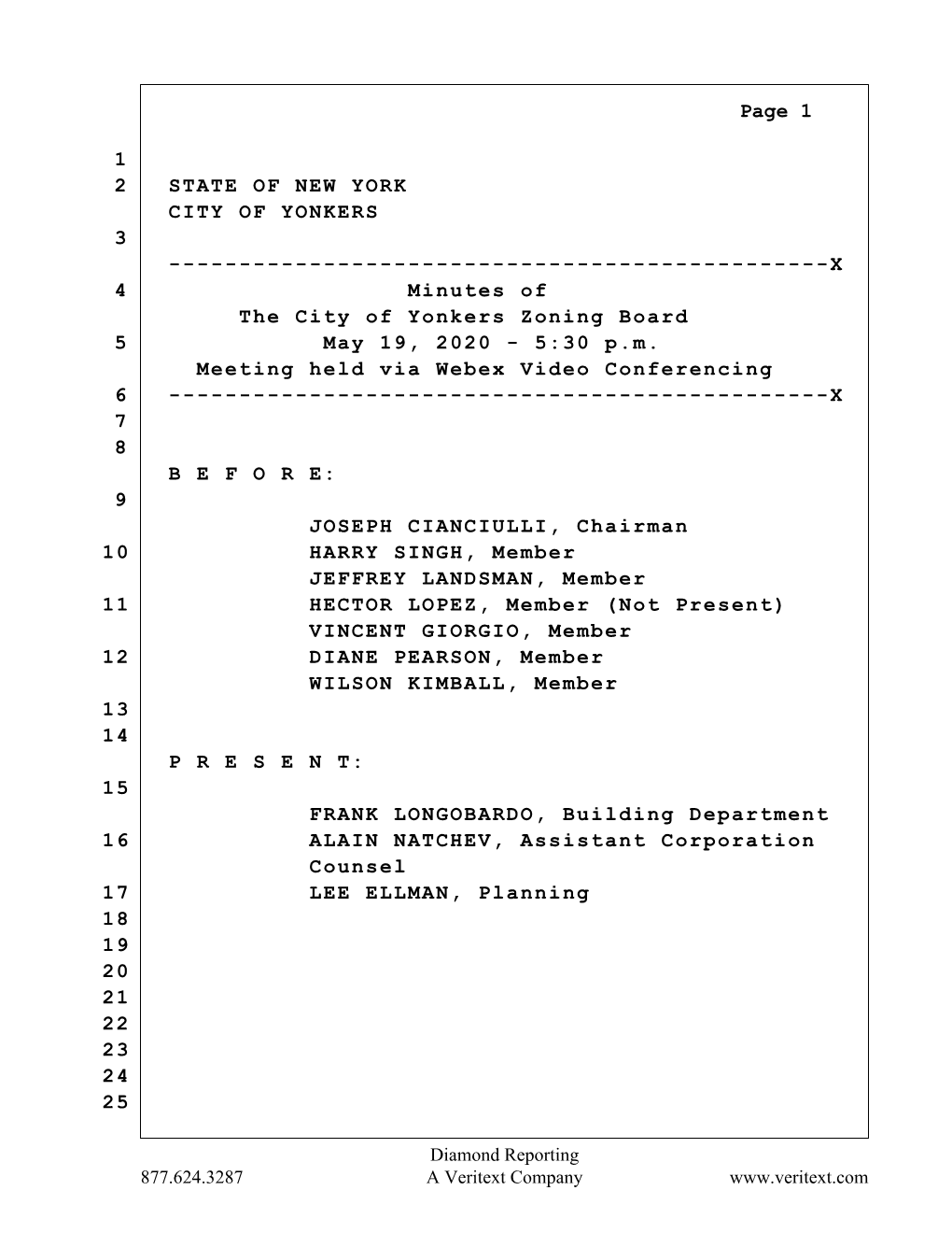 X 4 Minutes of the City of Yonkers Zoning Board 5 May 19, 2020 - 5:30 P.M