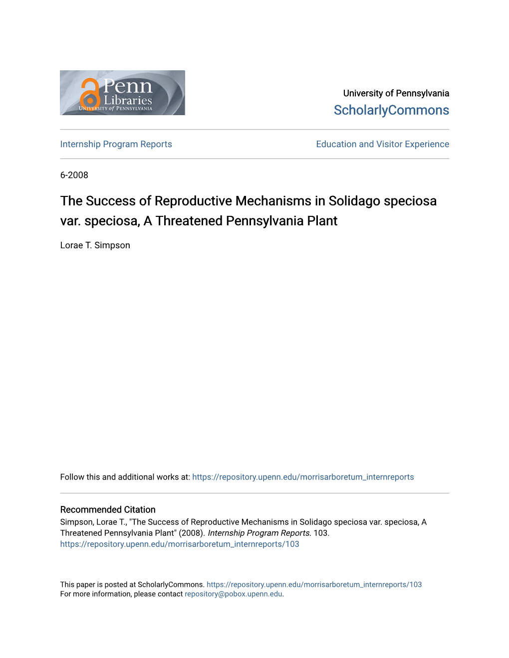 The Success of Reproductive Mechanisms in Solidago Speciosa Var