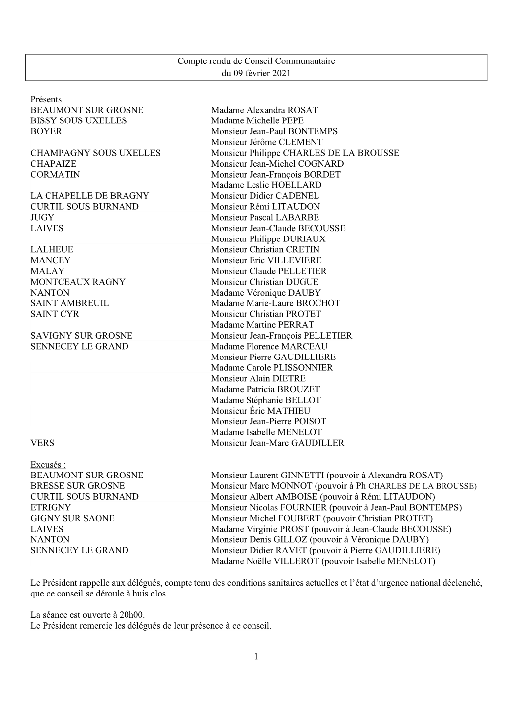 Compte Rendu De Conseil Communautaire Du 09 Février 2021