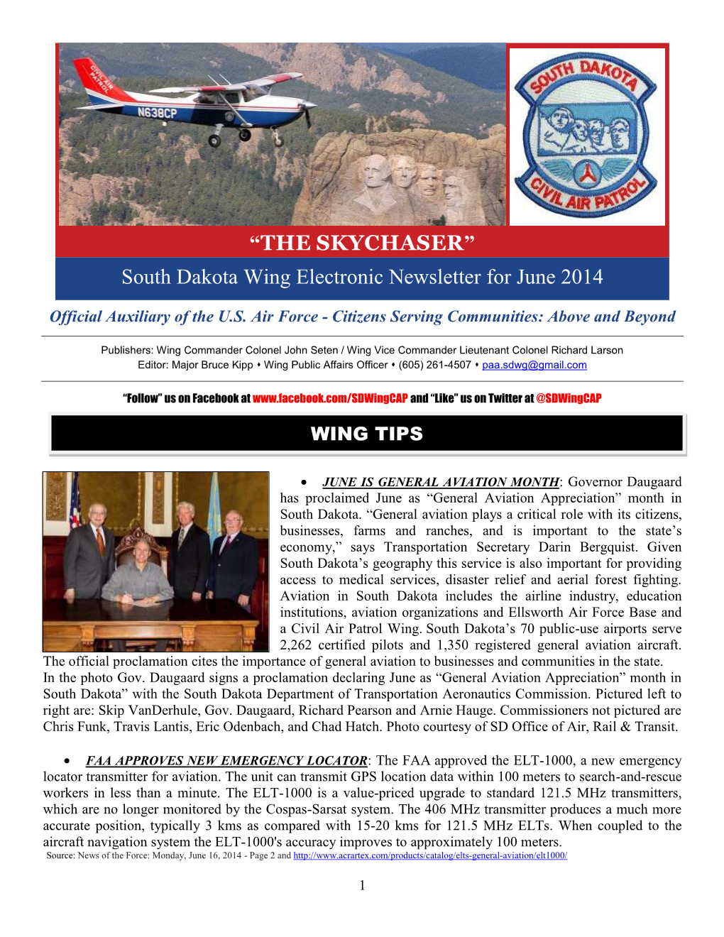 South Dakota Wing Electronic Newsletter for June 2014