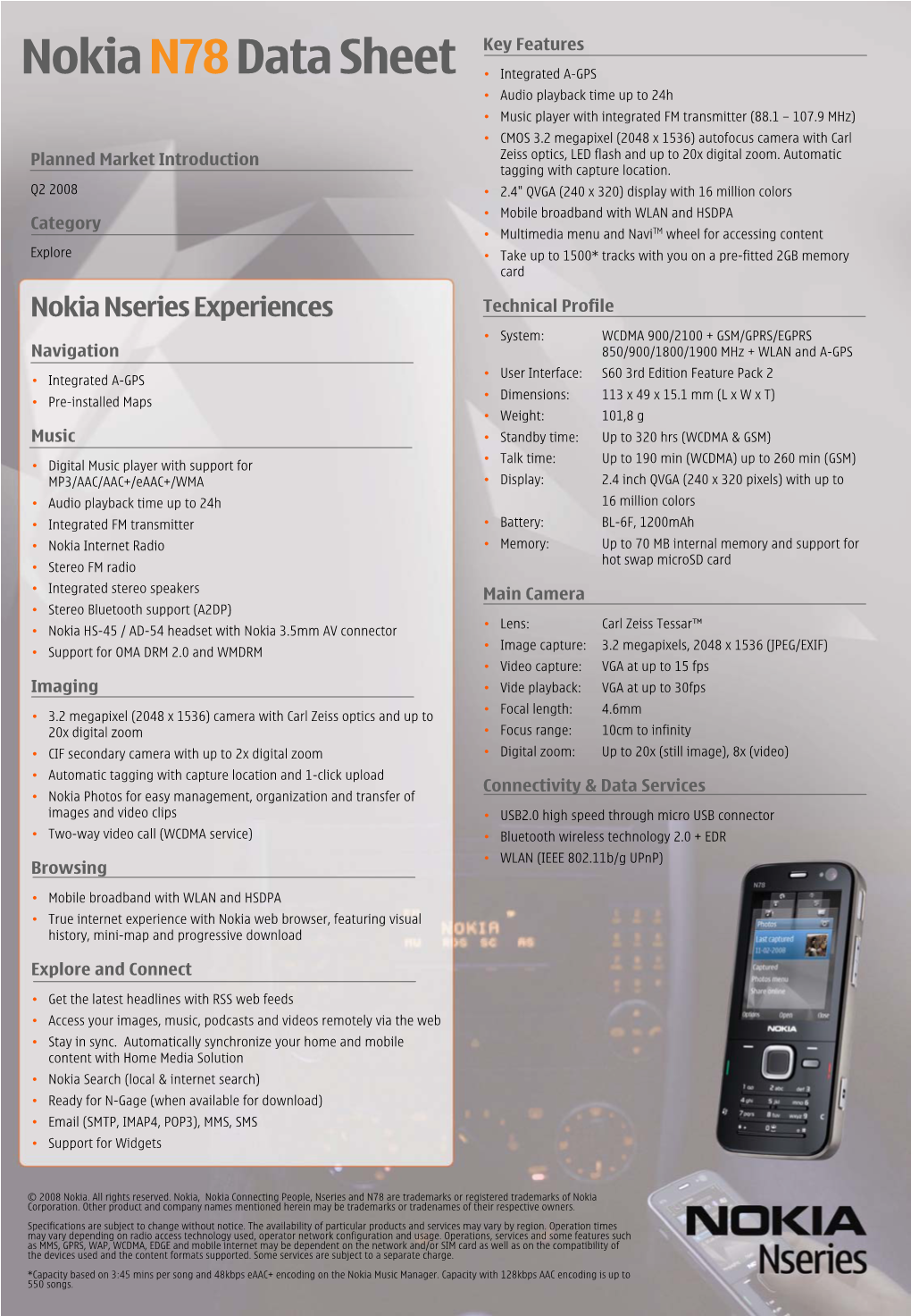 Nokia N78 Data Sheet