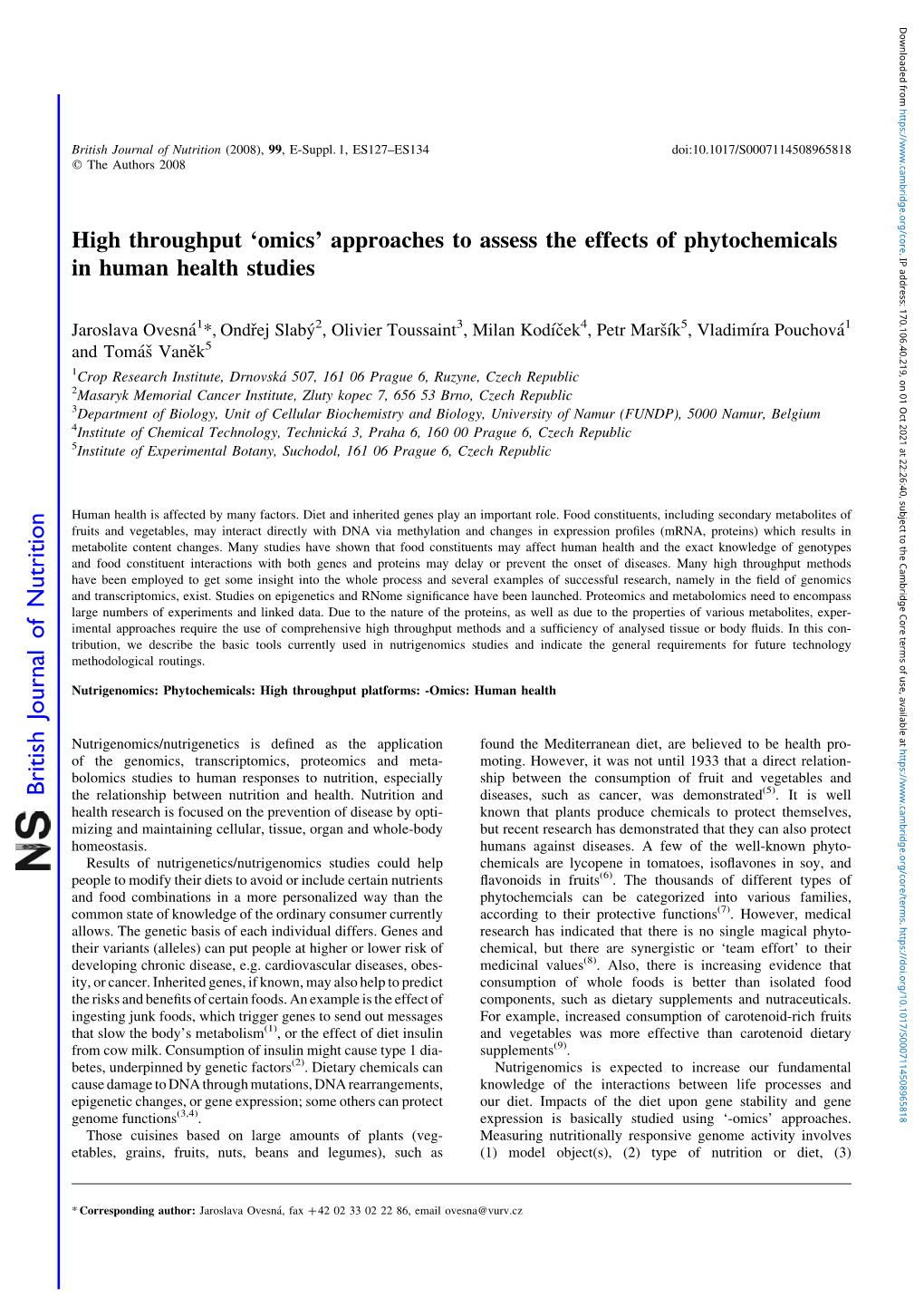 'Omics' Approaches to Assess the Effects of Phytochemicals in Human