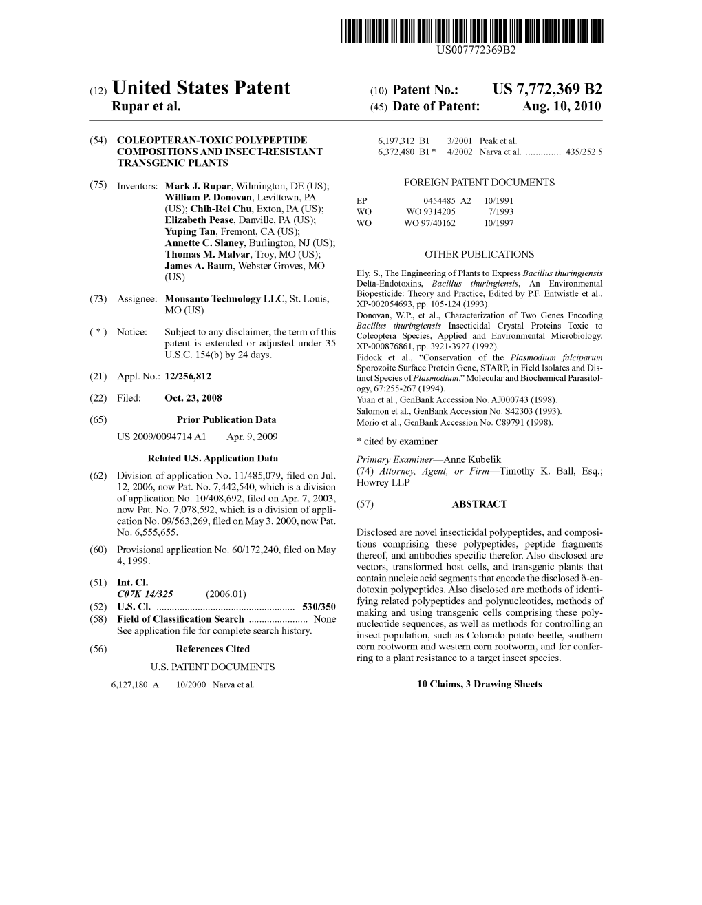 (12) United States Patent (10) Patent No.: US 7,772,369 B2 Rupar Et Al