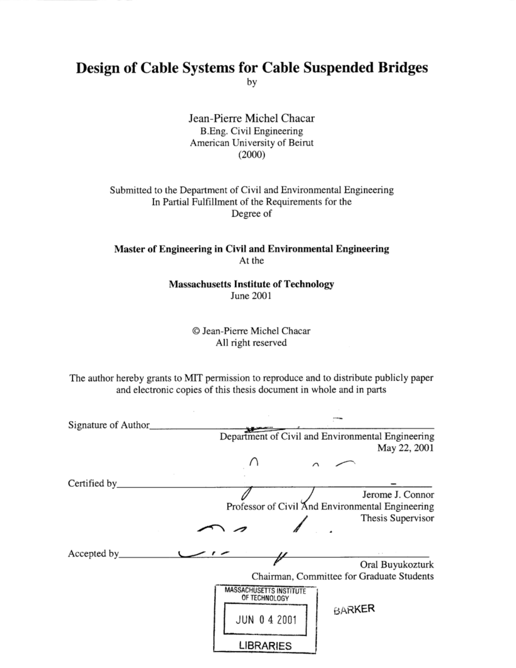 Design of Cable Systems for Cable Suspended Bridges By