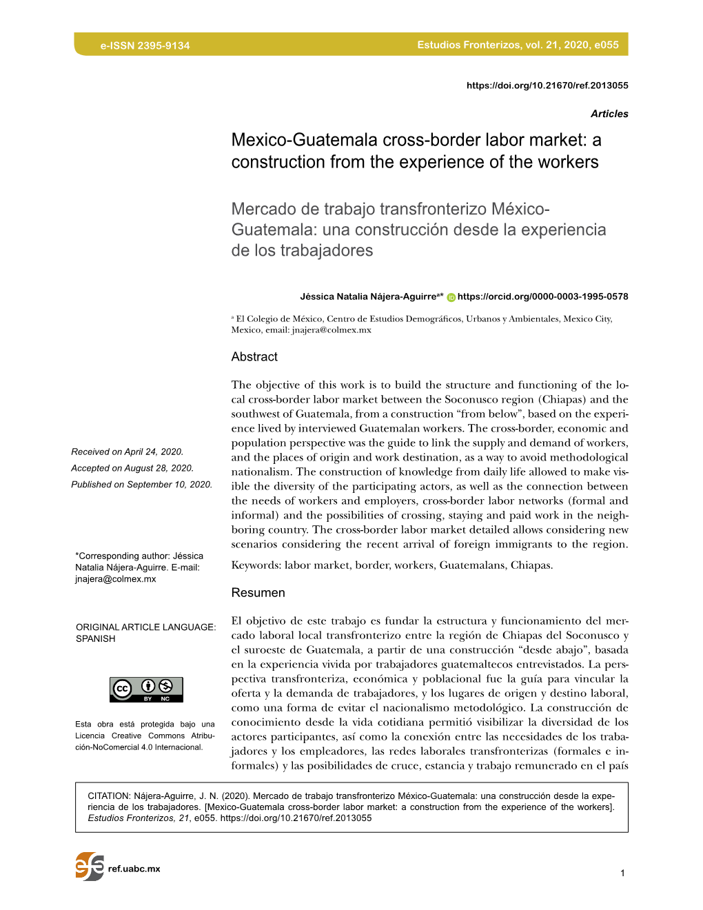 Mexico-Guatemala Cross-Border Labor Market: a Construction from the Experience of the Workers