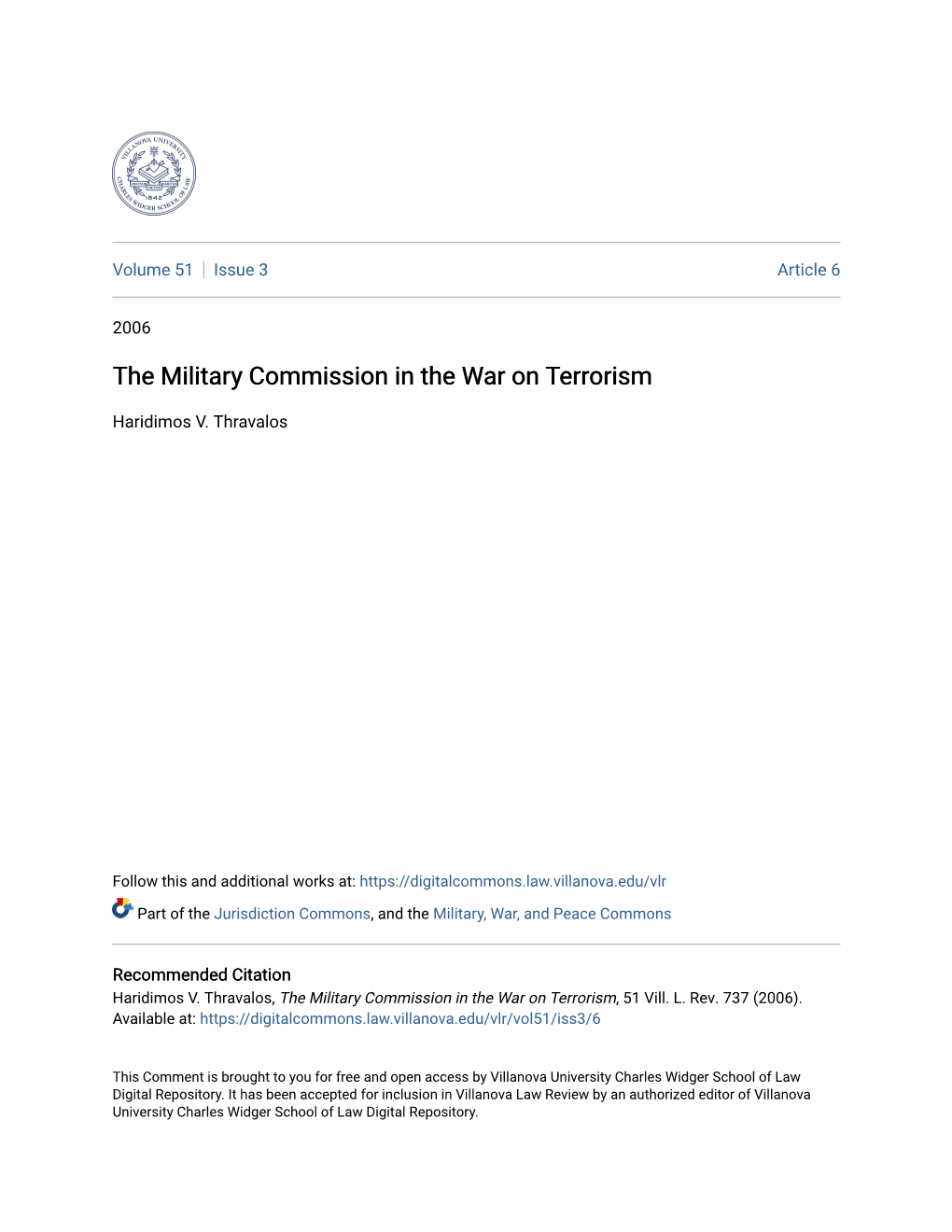 The Military Commission in the War on Terrorism