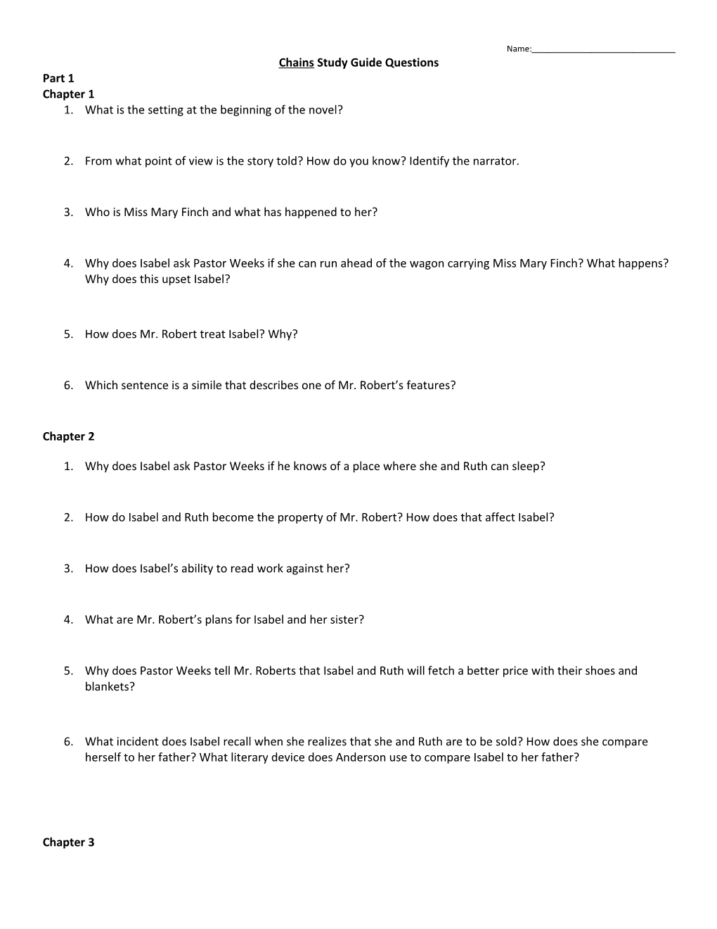 Chains Study Guide Questions