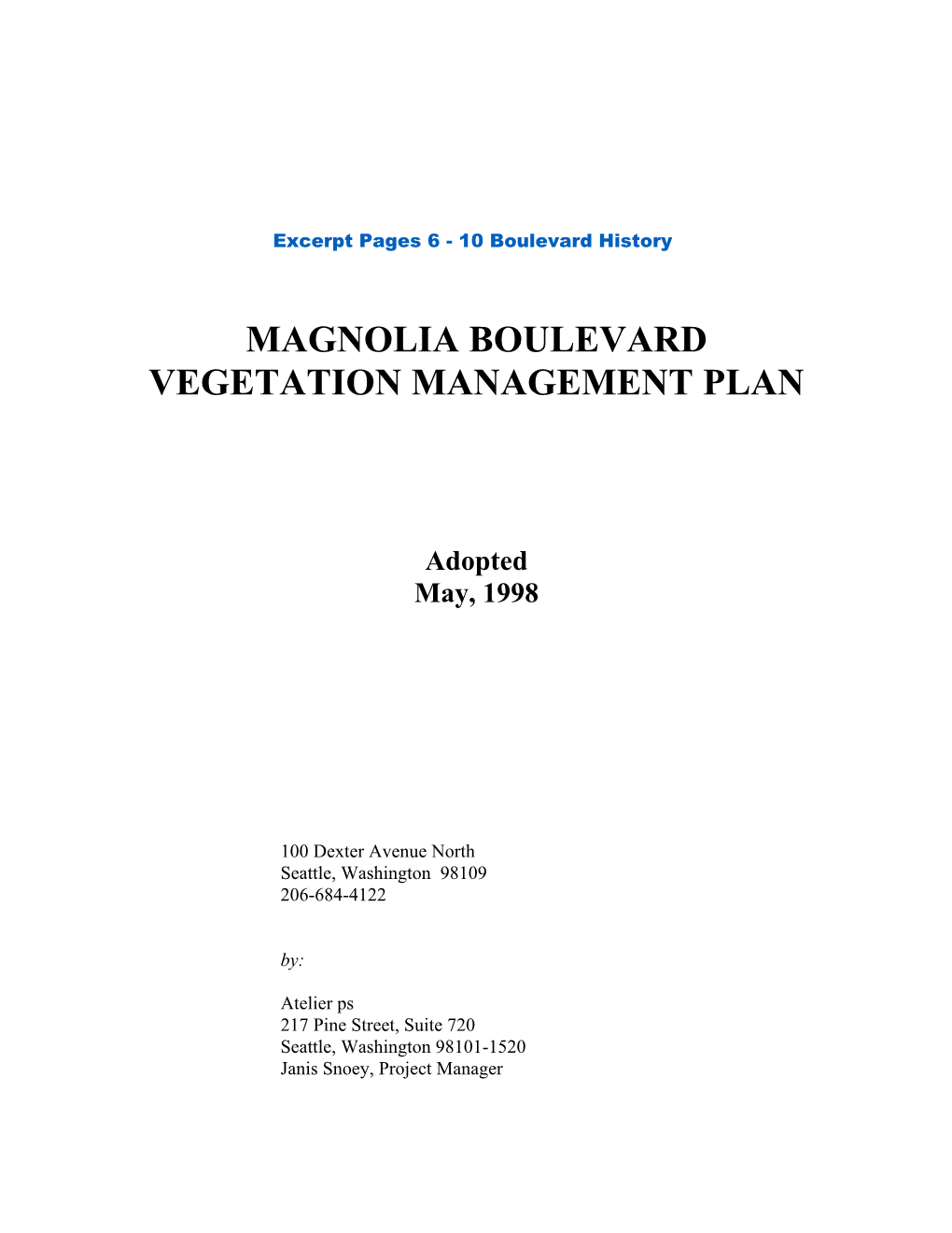 Magnolia Boulevard Vegetation Management Plan