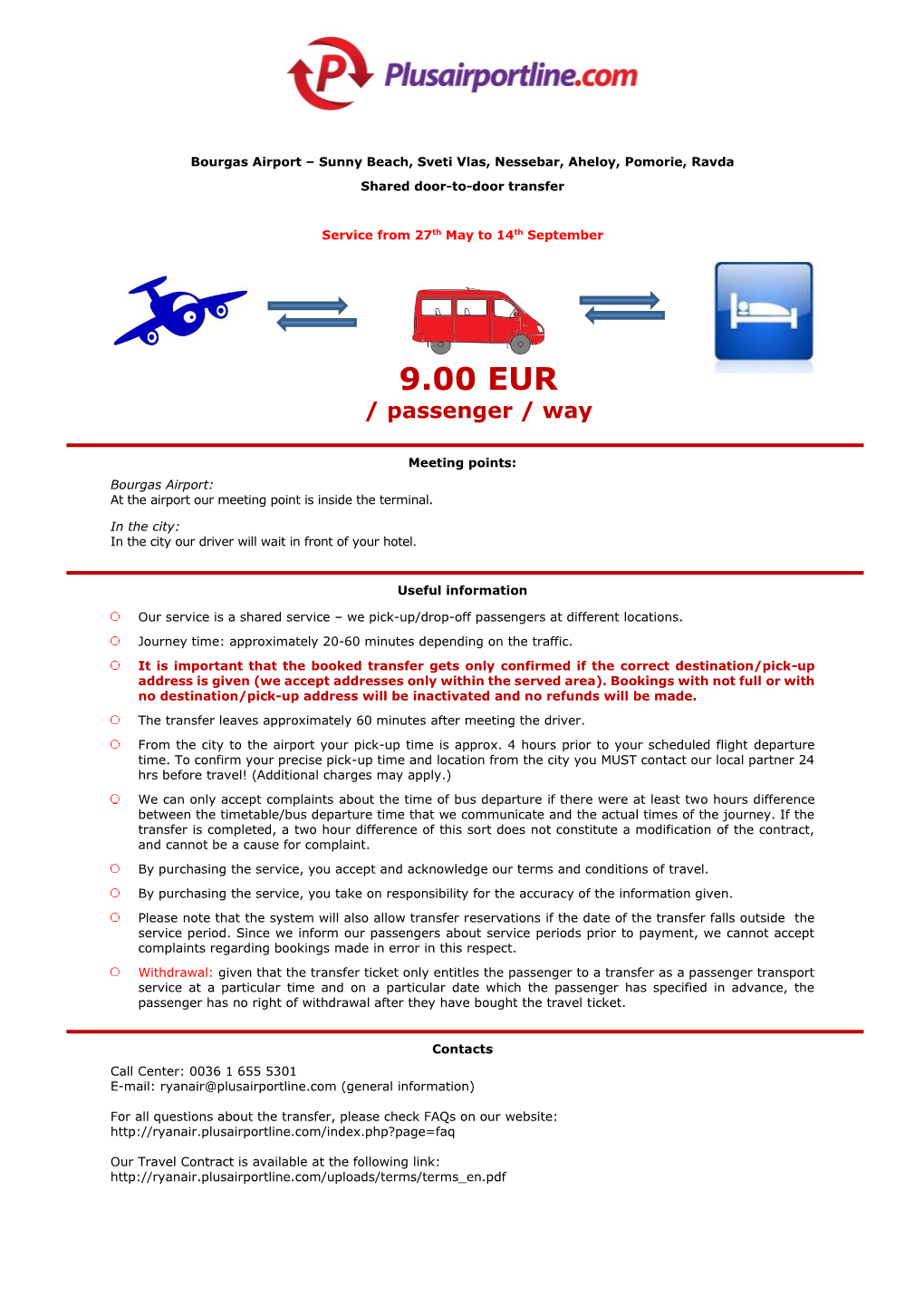 9.00 EUR / Passenger / Way