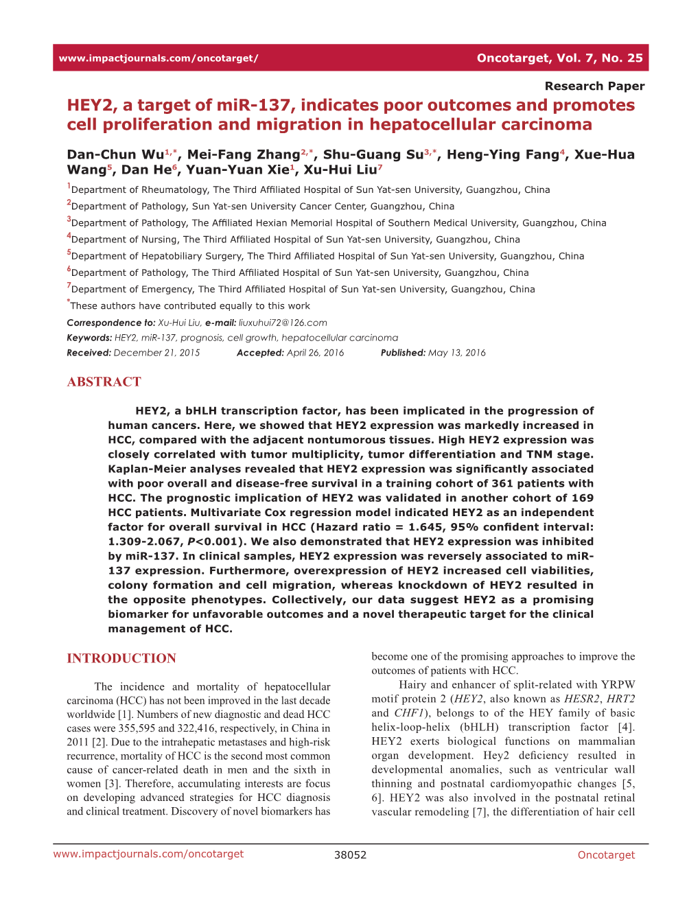 HEY2, a Target of Mir-137, Indicates Poor Outcomes and Promotes Cell Proliferation and Migration in Hepatocellular Carcinoma