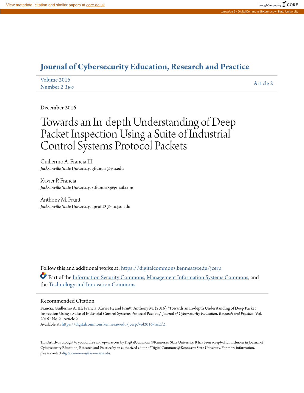 Towards an In-Depth Understanding of Deep Packet Inspection Using a Suite of Industrial Control Systems Protocol Packets Guillermo A