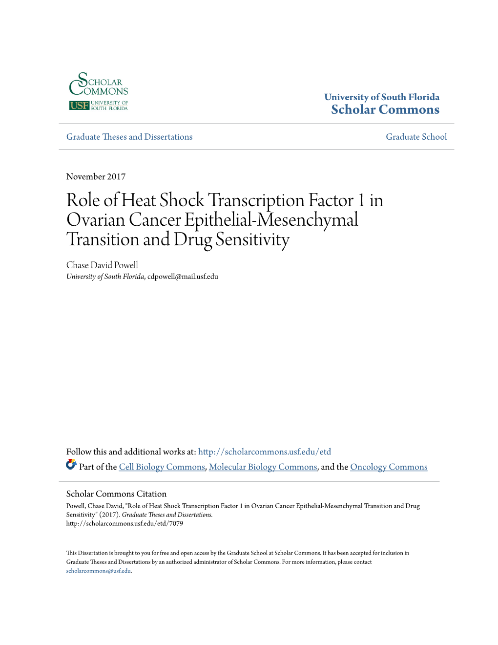 Role of Heat Shock Transcription Factor 1 in Ovarian Cancer