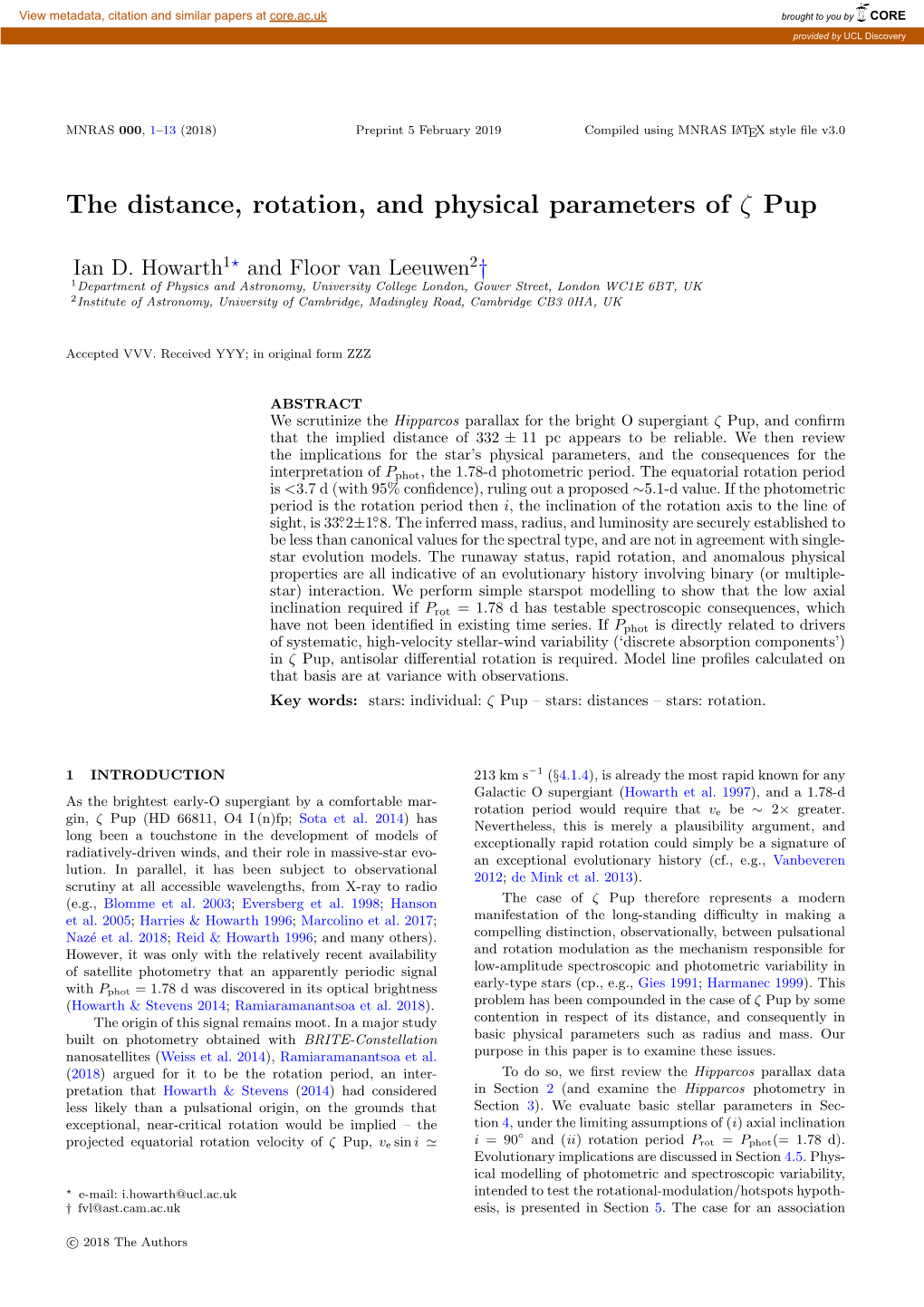 The Distance, Rotation, and Physical Parameters of Ζ Pup