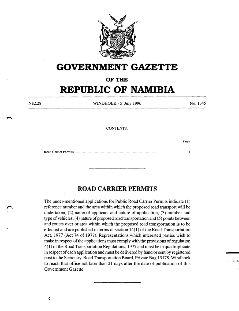 Government Gazette Republic of Namibia