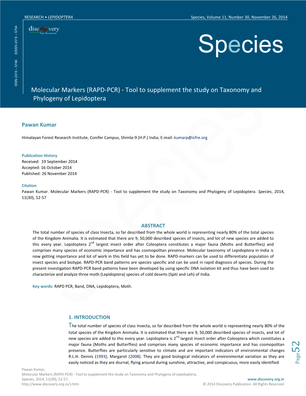 Species, Volume 11, Number 30, November 26, 2014 754 5 –