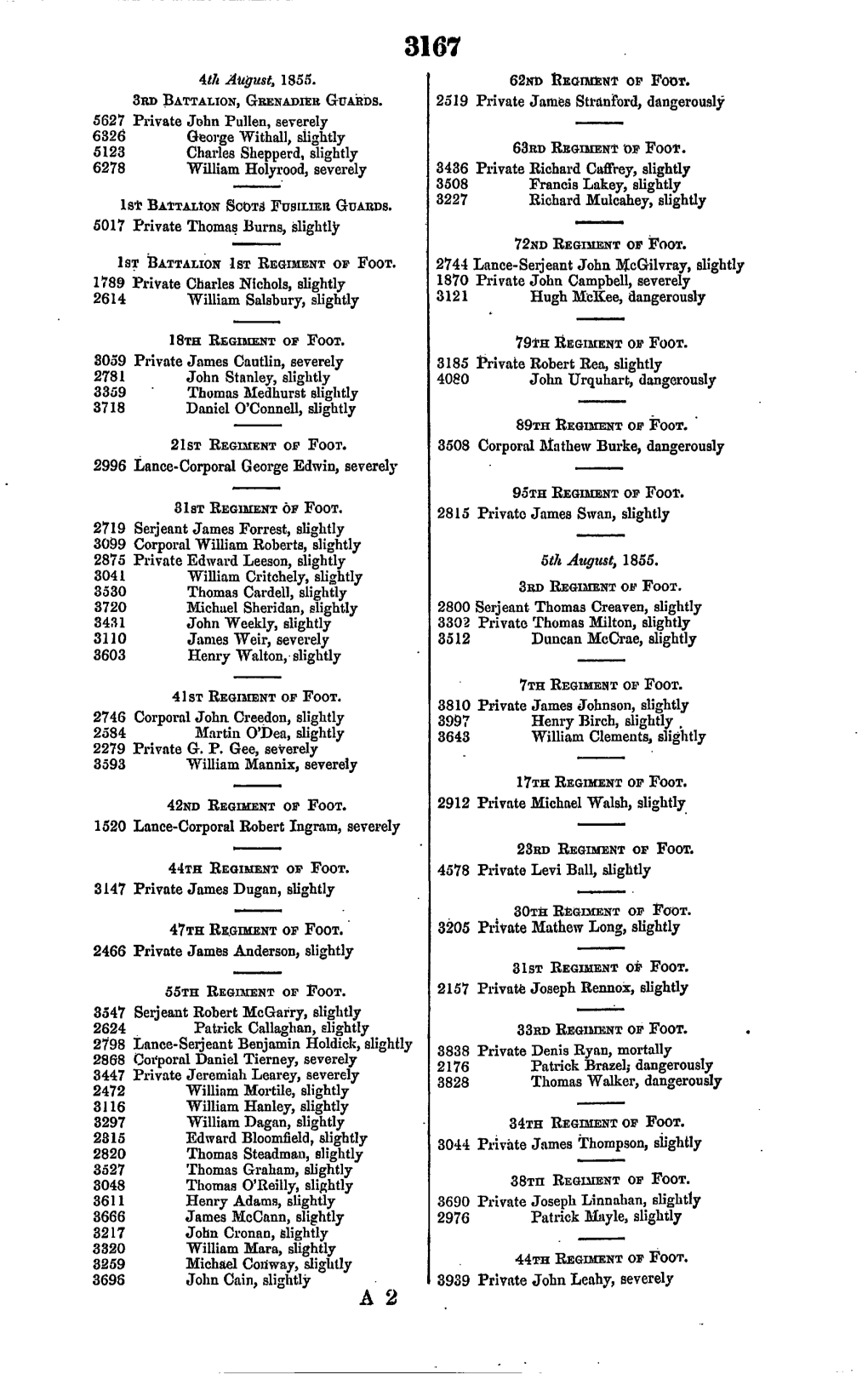 August, 1855. SRD BATTALION, GRENADIER