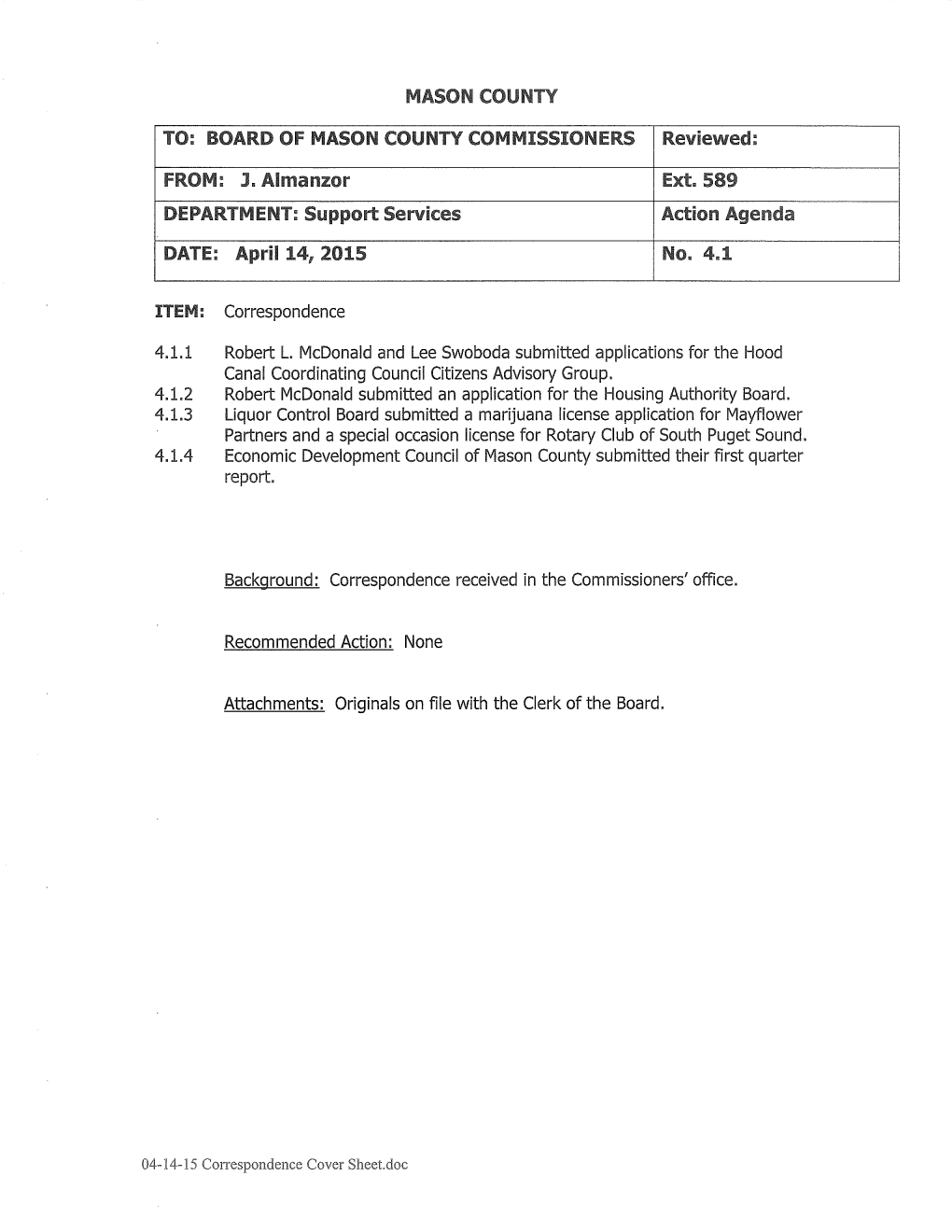 Correspondence 4.1.1 Robert L. Mcdonald and Lee