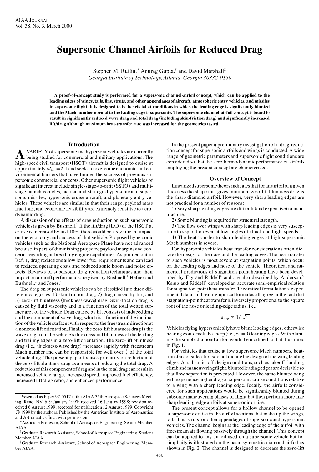 Supersonic Channel Airfoils for Reduced Drag