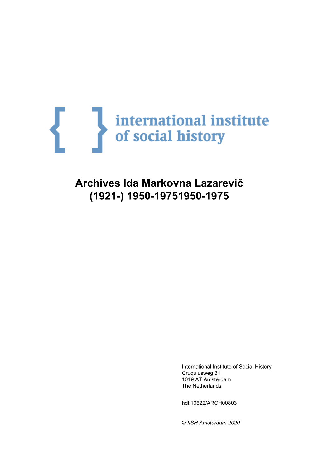 Archives Ida Markovna Lazarevič (1921-) 1950-19751950-1975