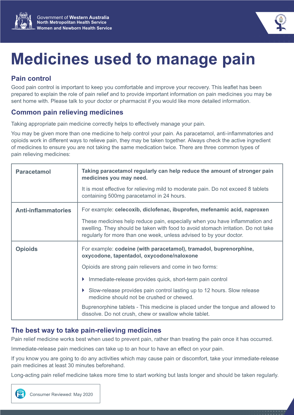 Medicines Used to Manage Pain Pain Control Good Pain Control Is Important to Keep You Comfortable and Improve Your Recovery