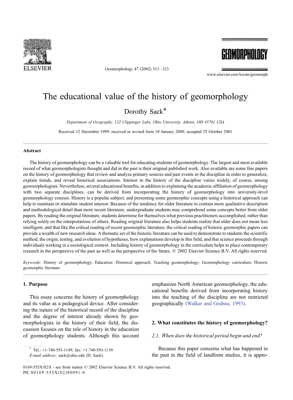 The Educational Value of the History of Geomorphology