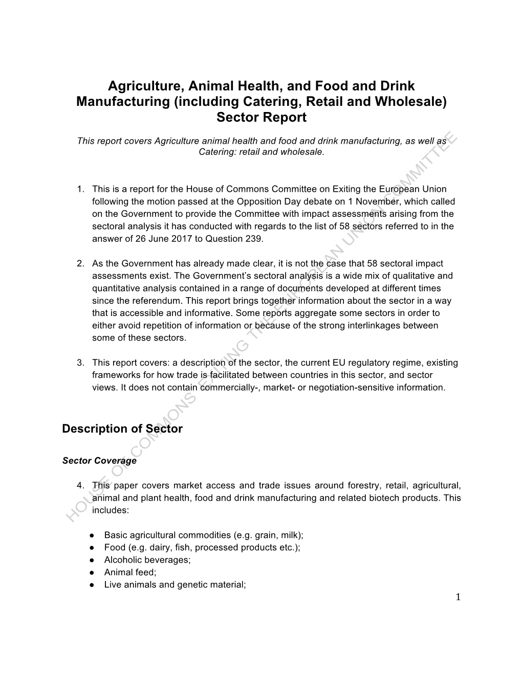 Agriculture, Animal Health, and Food and Drink Manufacturing (Including Catering, Retail and Wholesale) Sector Report