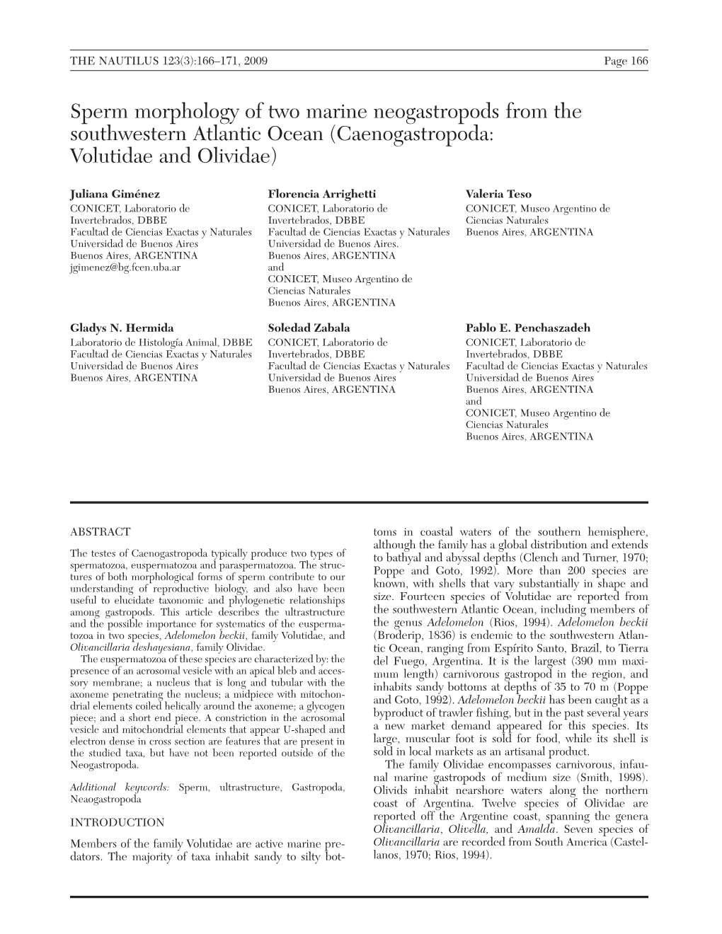 Sperm Morphology of Two Marine Gastropods from the Southwestern