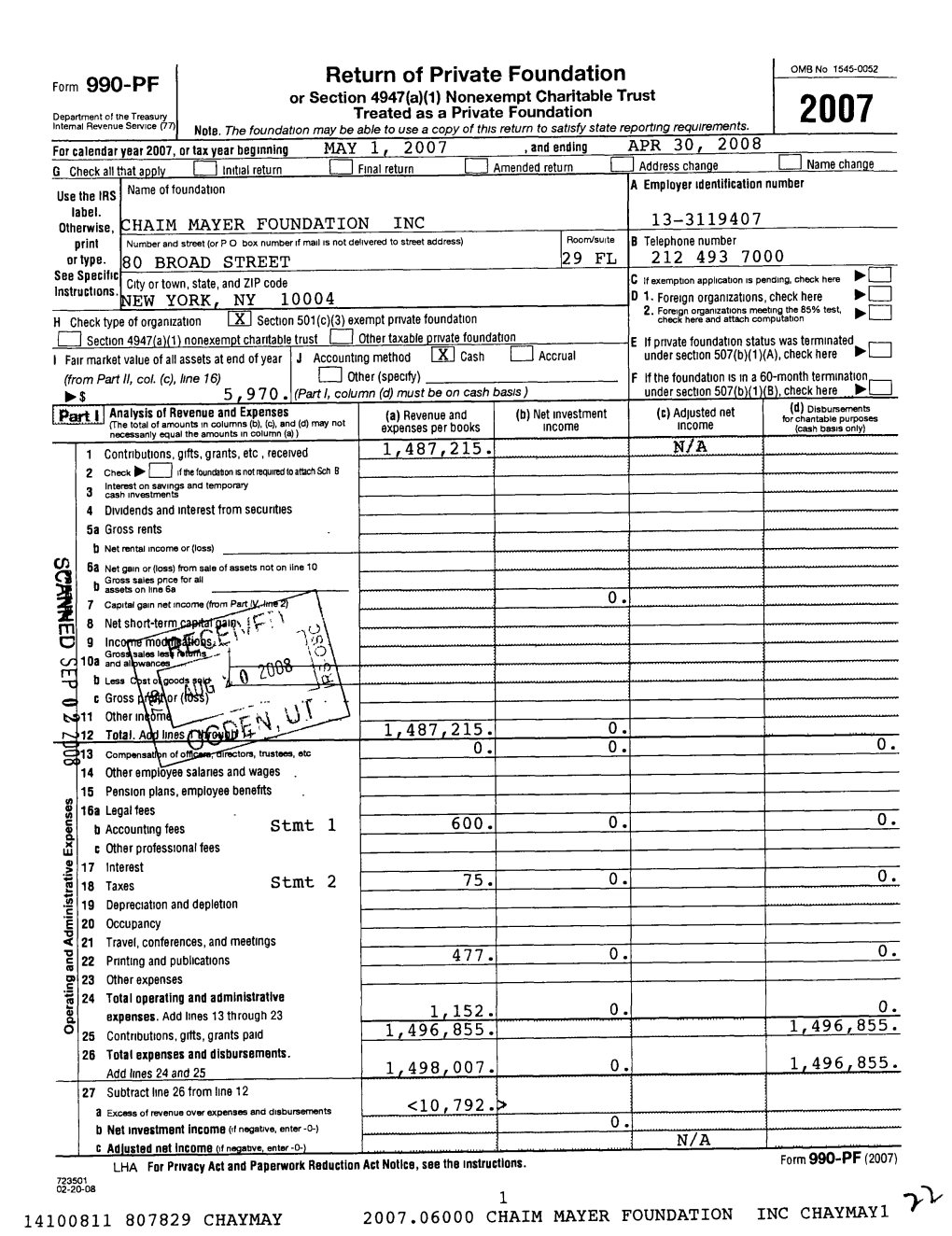 990-PF Return of Private Foundation