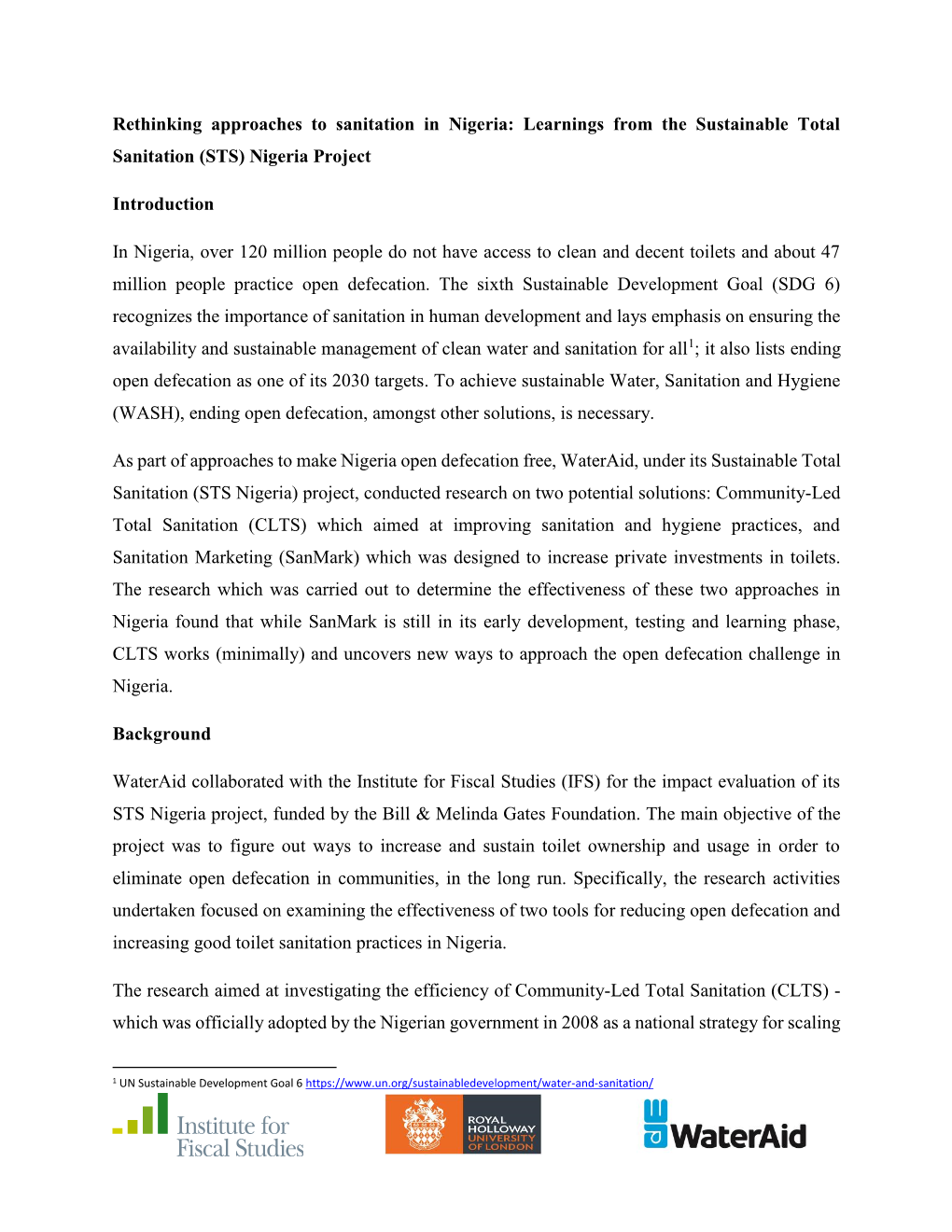 Rethinking Approaches to Sanitation in Nigeria: Learnings from the Sustainable Total Sanitation (STS) Nigeria Project