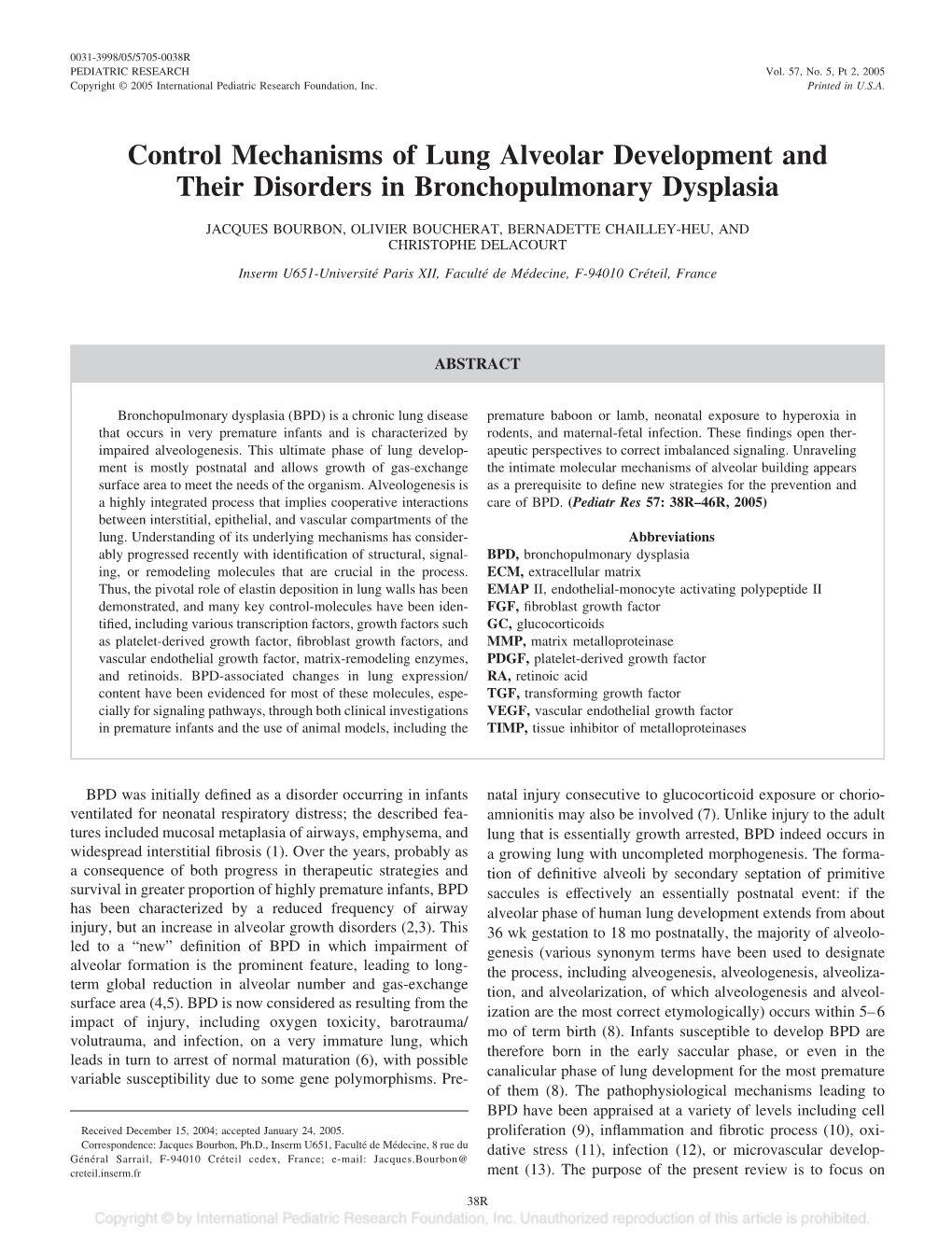 Control Mechanisms of Lung Alveolar Development and Their Disorders in Bronchopulmonary Dysplasia