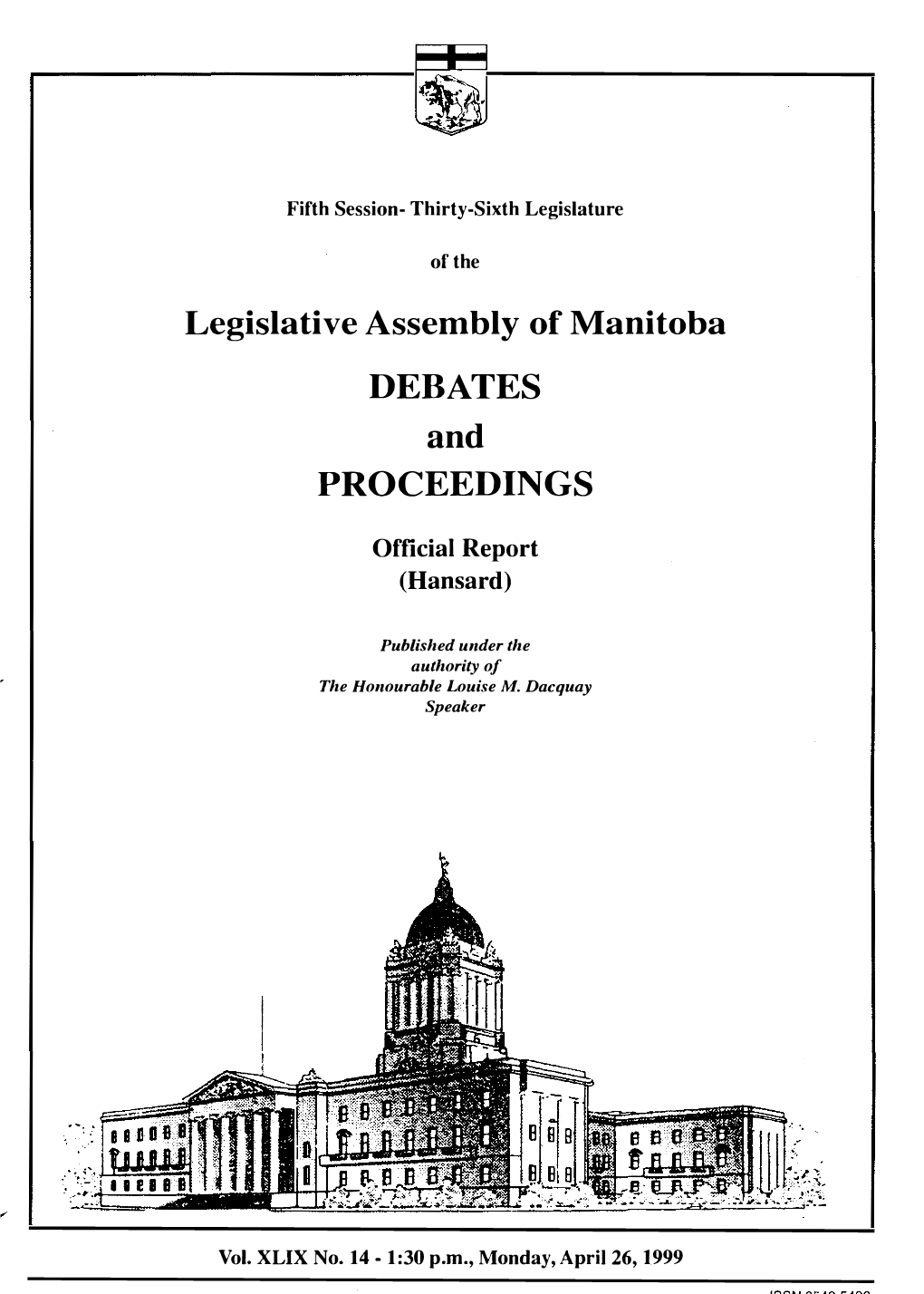 Legislative Assembly of Manitoba DEBATES and PROCEEDINGS